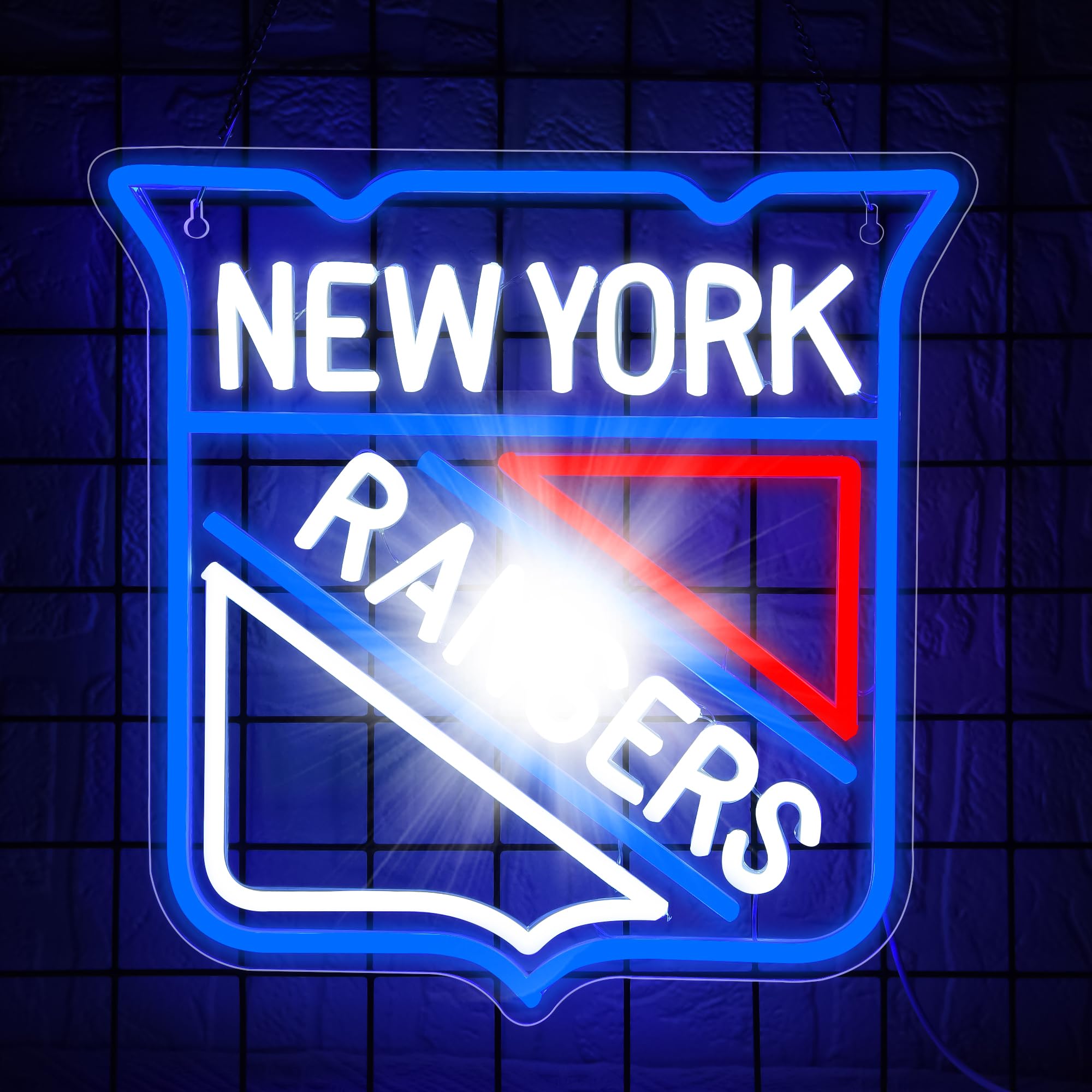 LALAON Ice Hockey Neon Sign Wall Decor LED Light 13.78x13.78in Acrylic Blue and White New York Model ZKXD10003
