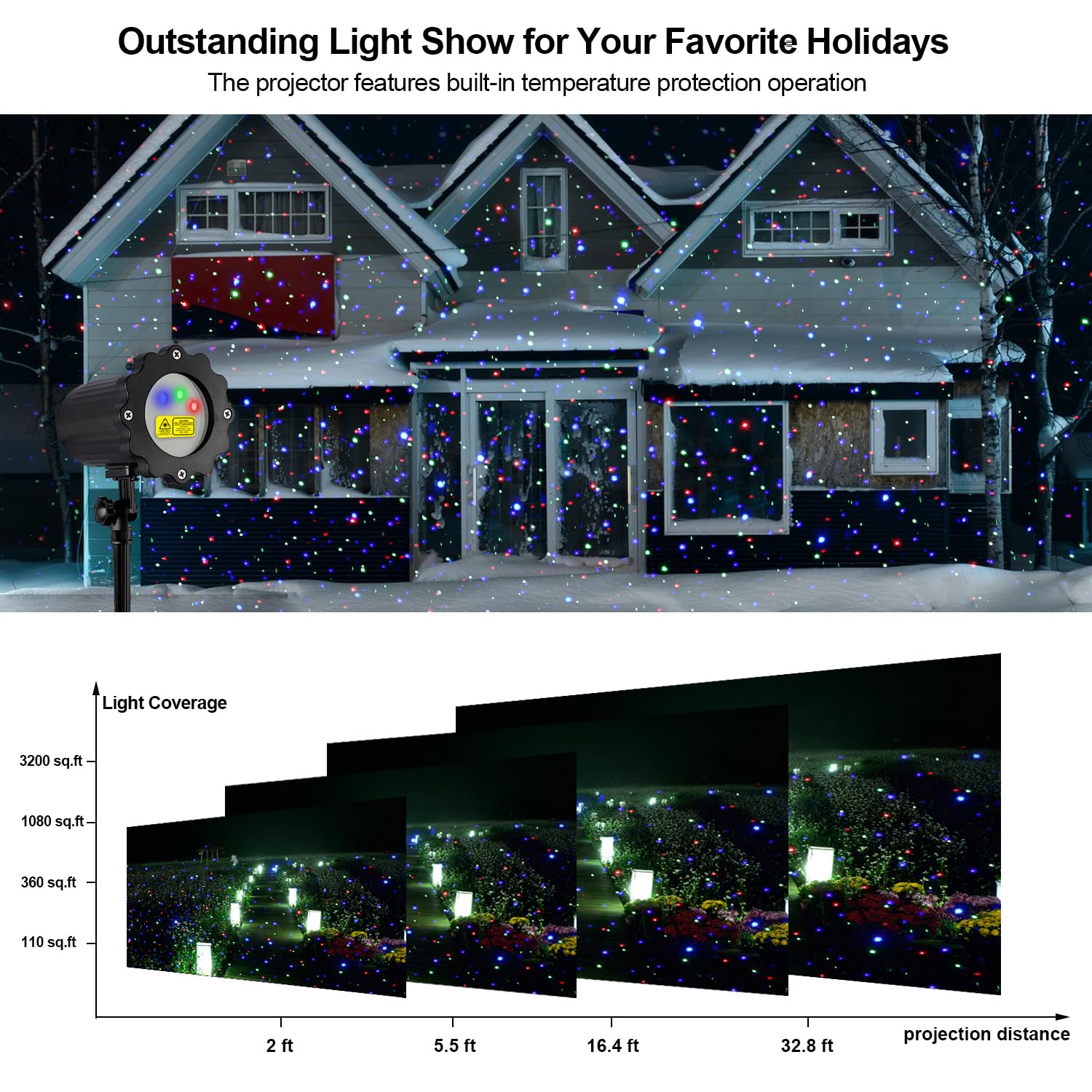 VanSmaGo Laser Christmas Projector Lights - 3 Color Waterproof Outdoor Decor, Model SE369-01, Black, RF Remote for Holiday & Party Use