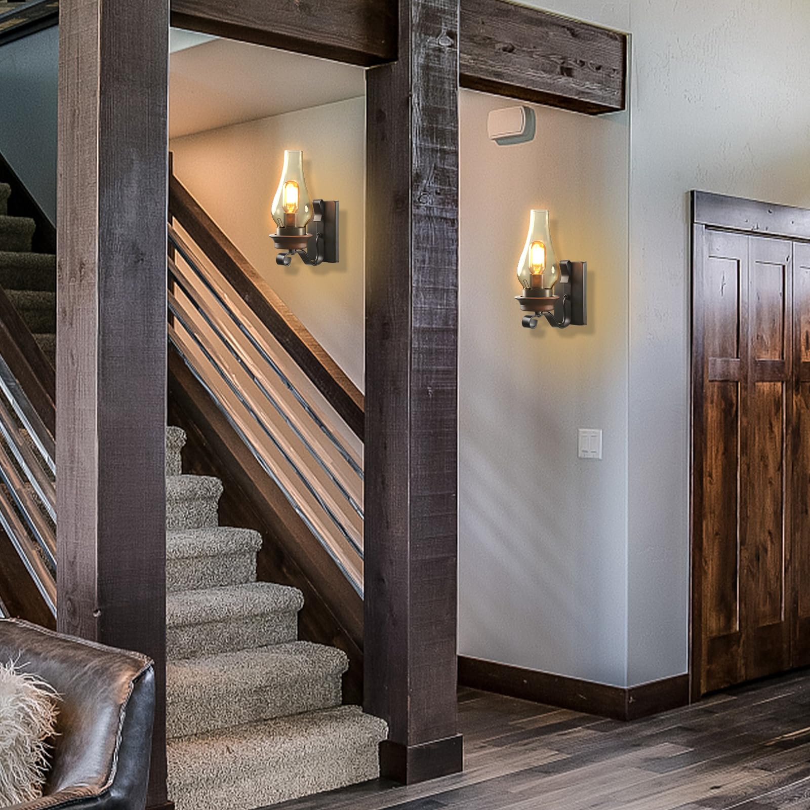 Lightinthebox Rustic Glass Wall Sconce - Vintage Farmhouse Industrial Lamp (2Pcs) For Cabin & Living Room