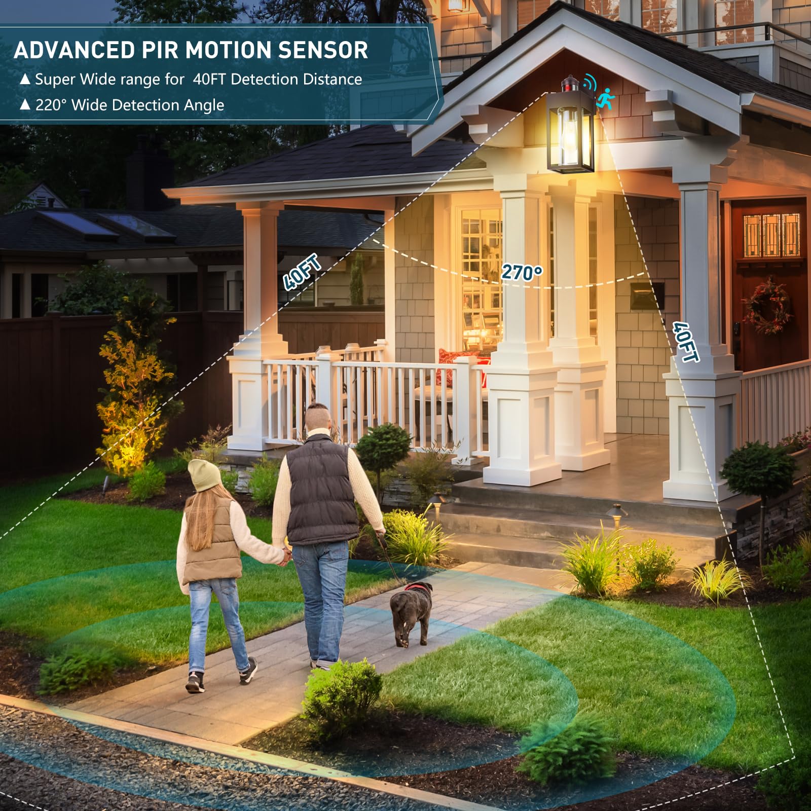 Motion Sensor Outdoor Wall Lanterns, Dusk To Dawn Sconce Exterior Light Fixture, 3 Lighting Modes Porch Lights, Waterproof Outsi