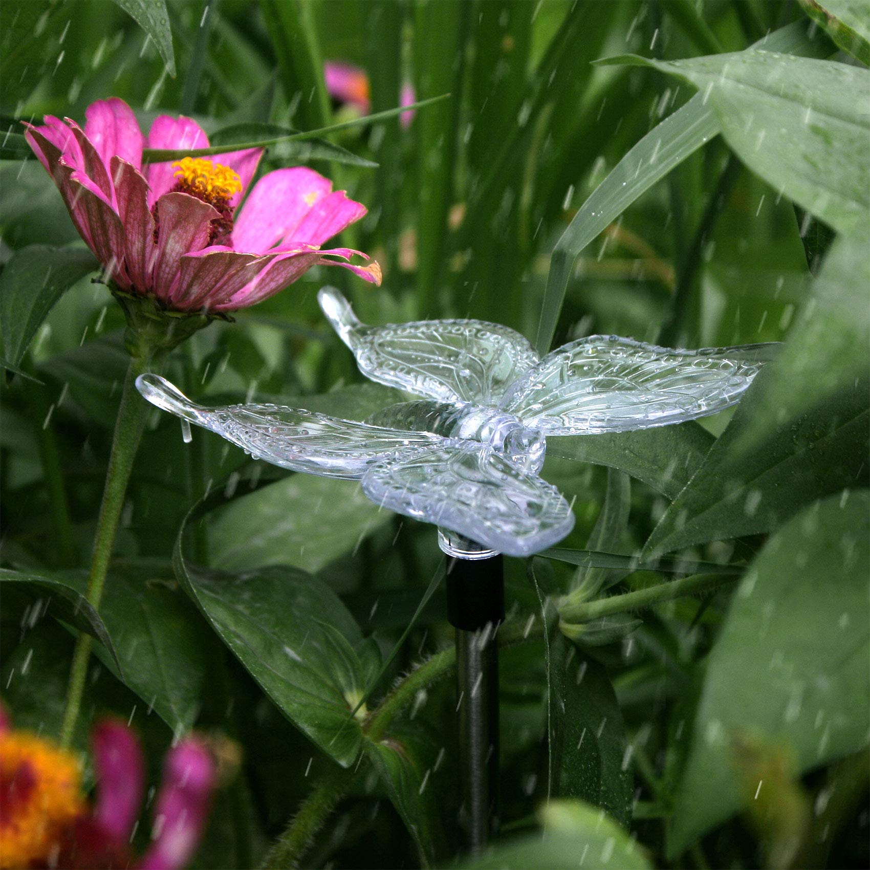 Ezigarden Solar Garden Stake Waterproof Outdoor Light With Vivid Color Charging Figurine -Butterfly Led Garden Landscape Lawn La