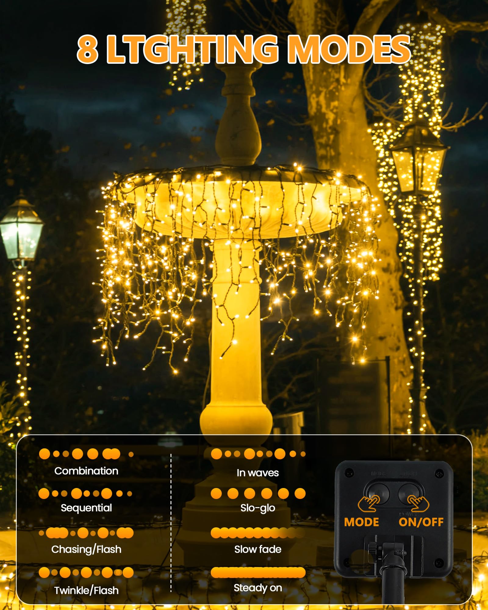 YIQU Solar Christmas Lights 600 LED 198 FT Warm White Waterproof String Lights 6 Pack Model SSLGW