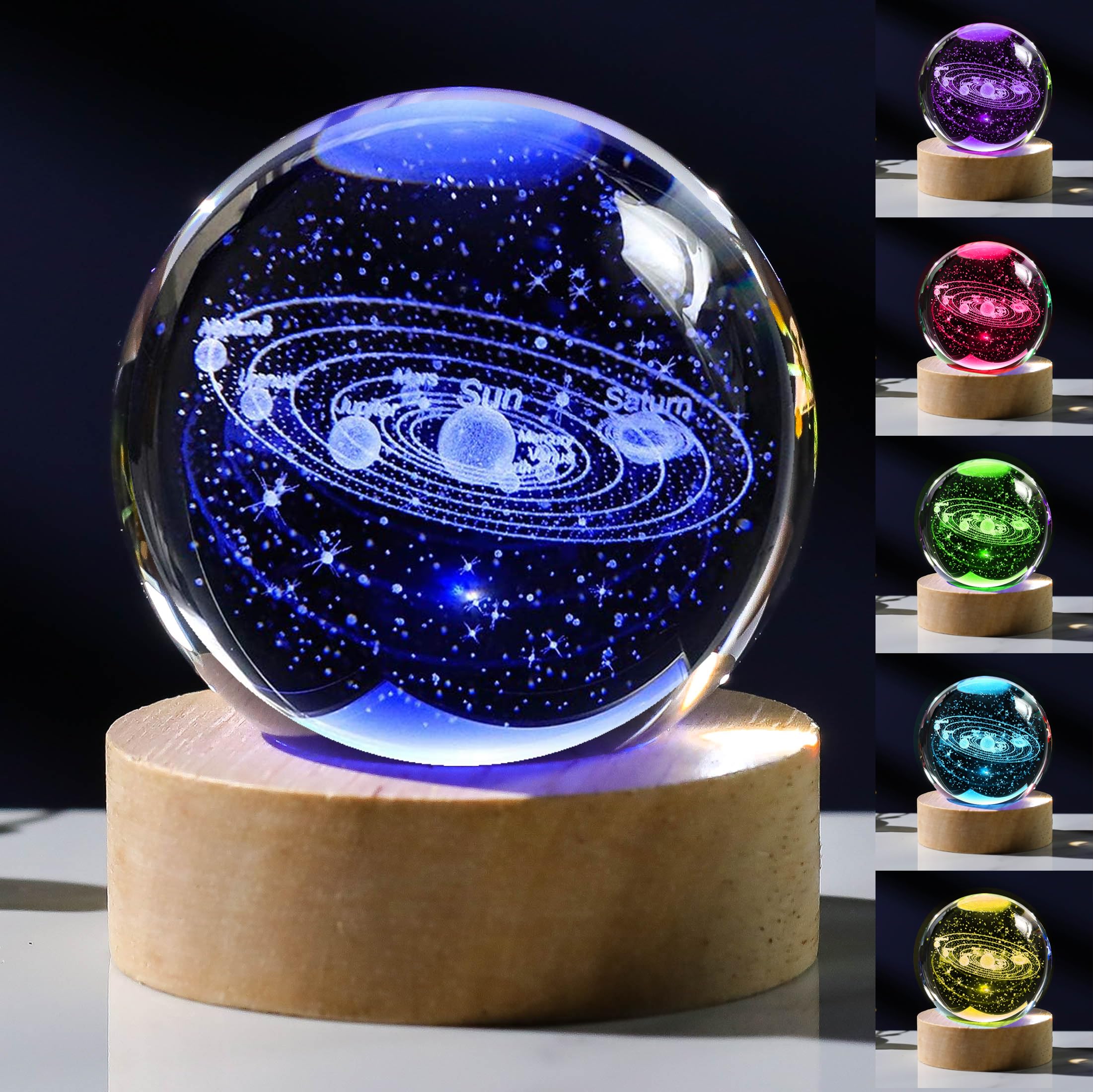 3D Solar System Crystal Ball With Led Colorful Lighting Touch Base  Solar System Model Decor Science Astronomy Gifts God Bless The World Easter Religious Space Gifts Decor