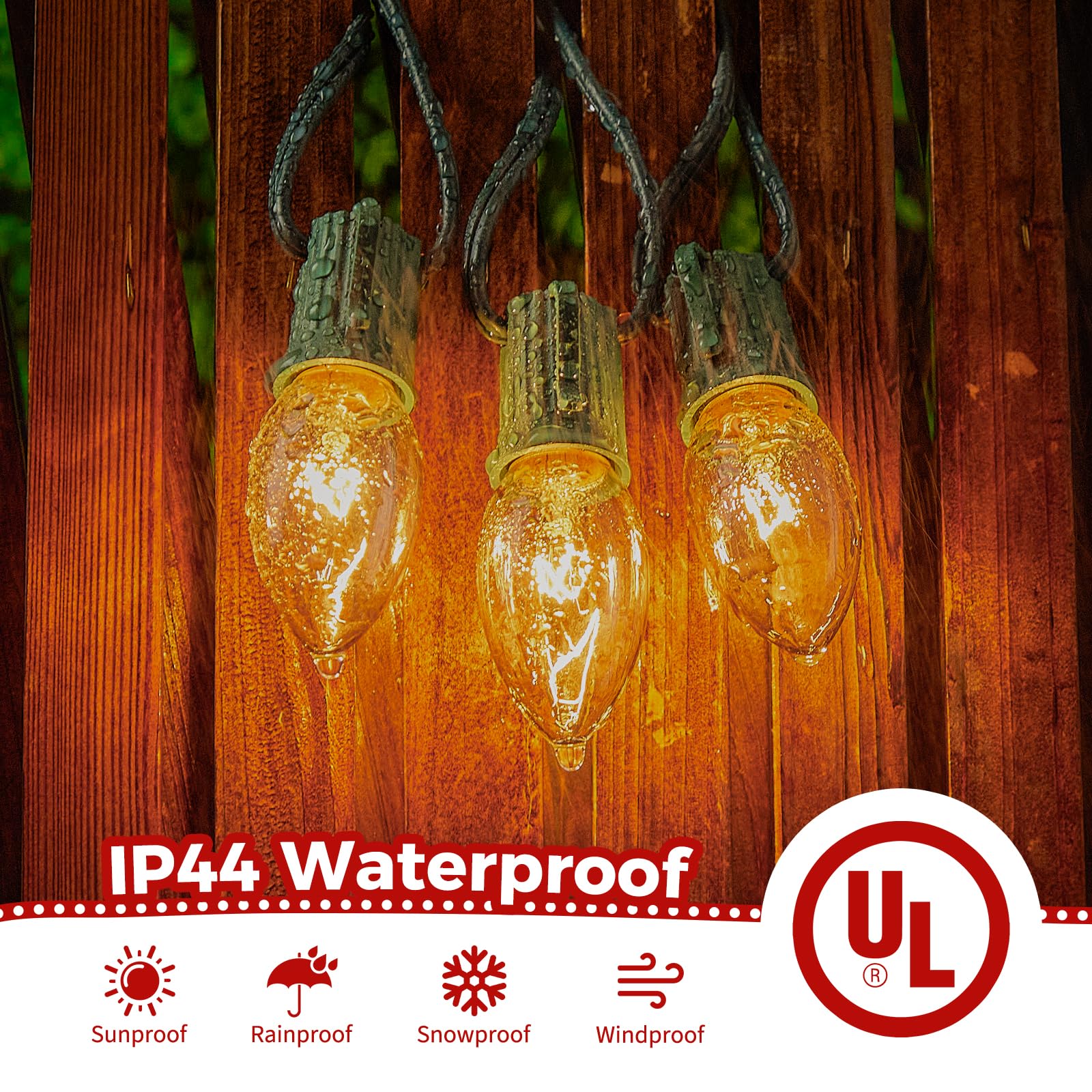 Minetom C9 Clear Christmas String Lights - 25FT Green Wire Outdoor Decor, Polycarbonate Bulbs, Perfect for Roofline and Patio Lighting