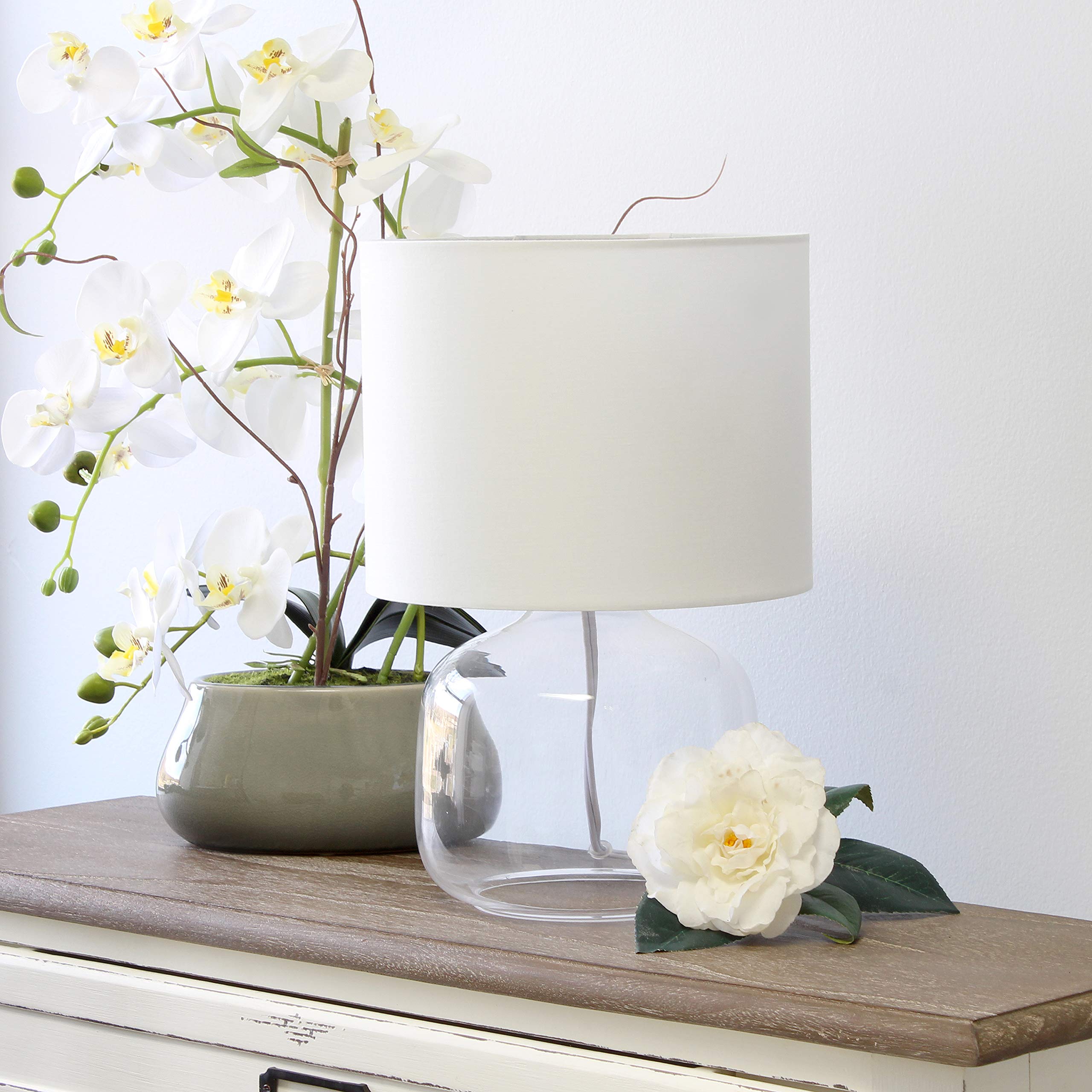 Simple Designs LT2064-CLW Glass Table Lamp, Clear Base/White Shade, Pack of 4