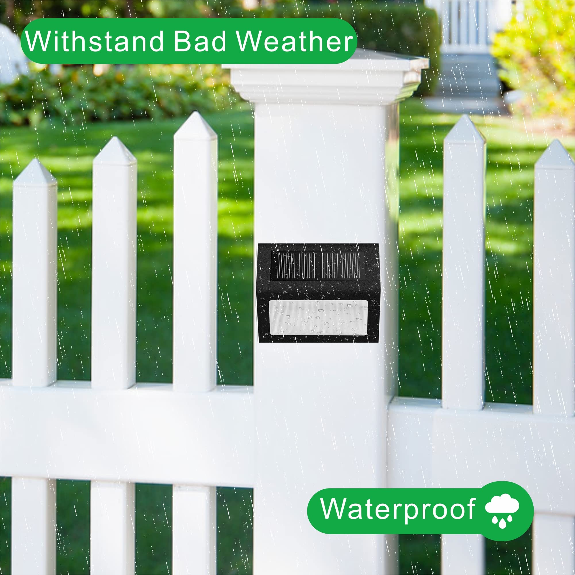 Tftek Solar Fence Lights, Waterproof Outdoor Deck Lamp, Stainless Steel, Black, 6 Pack