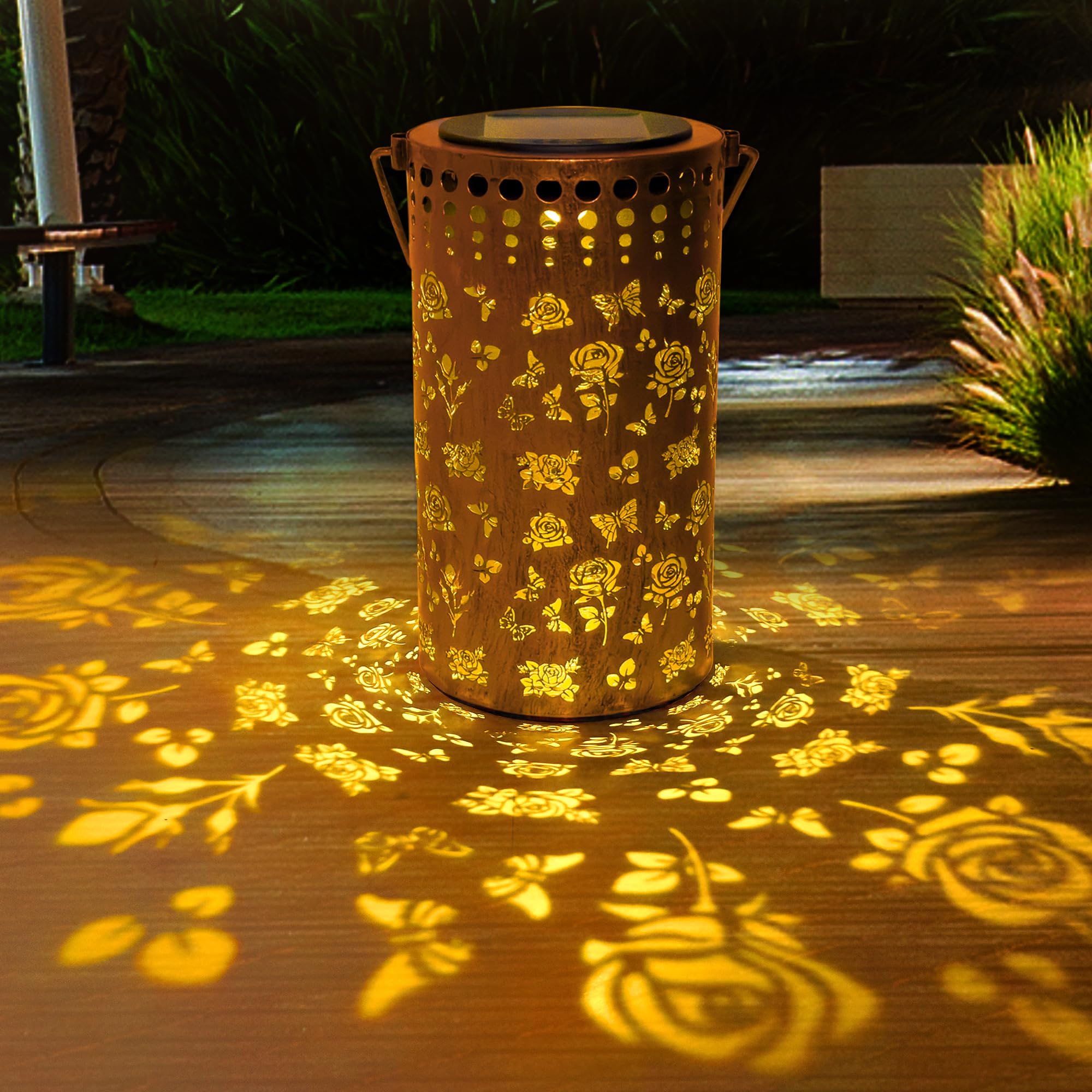 ANYTALK Butterfly Rose Solar Lanterns Outdoor Waterproof, Birthday Gifts for Women Mom Grandma, Hanging Solar Lights for Yard, P