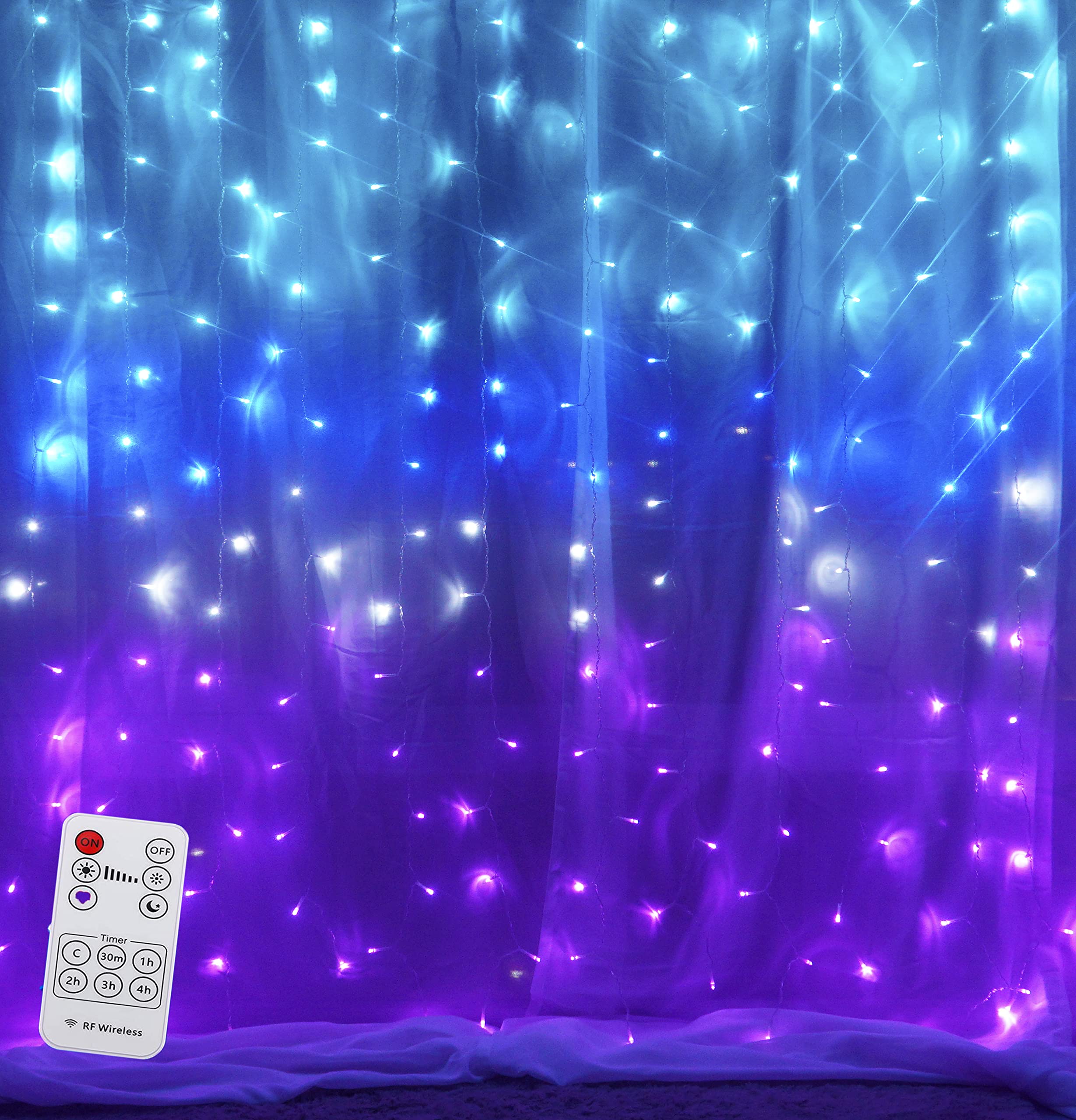 Curtain Lights Teal Blue Purple Ombre Fairy Lights With Remote, Led String Lights For Girls Room Mermaid Unicorn Twinkle Wall Hanging Fairy Lights Frozen Turquoise Lavender Lilac Purple