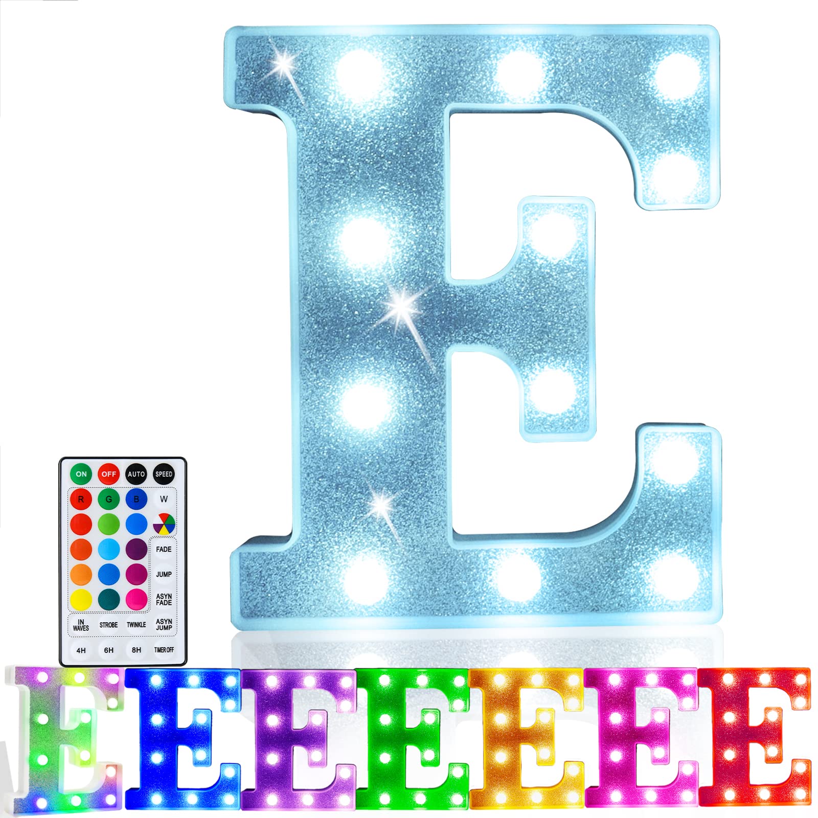 Pooqla LED Letter Lights Marquee Signs, Battery Powered, 18 Colors, Glitter Silver, Model 42fe2eed-70f9-494e-af7c-5ff1359