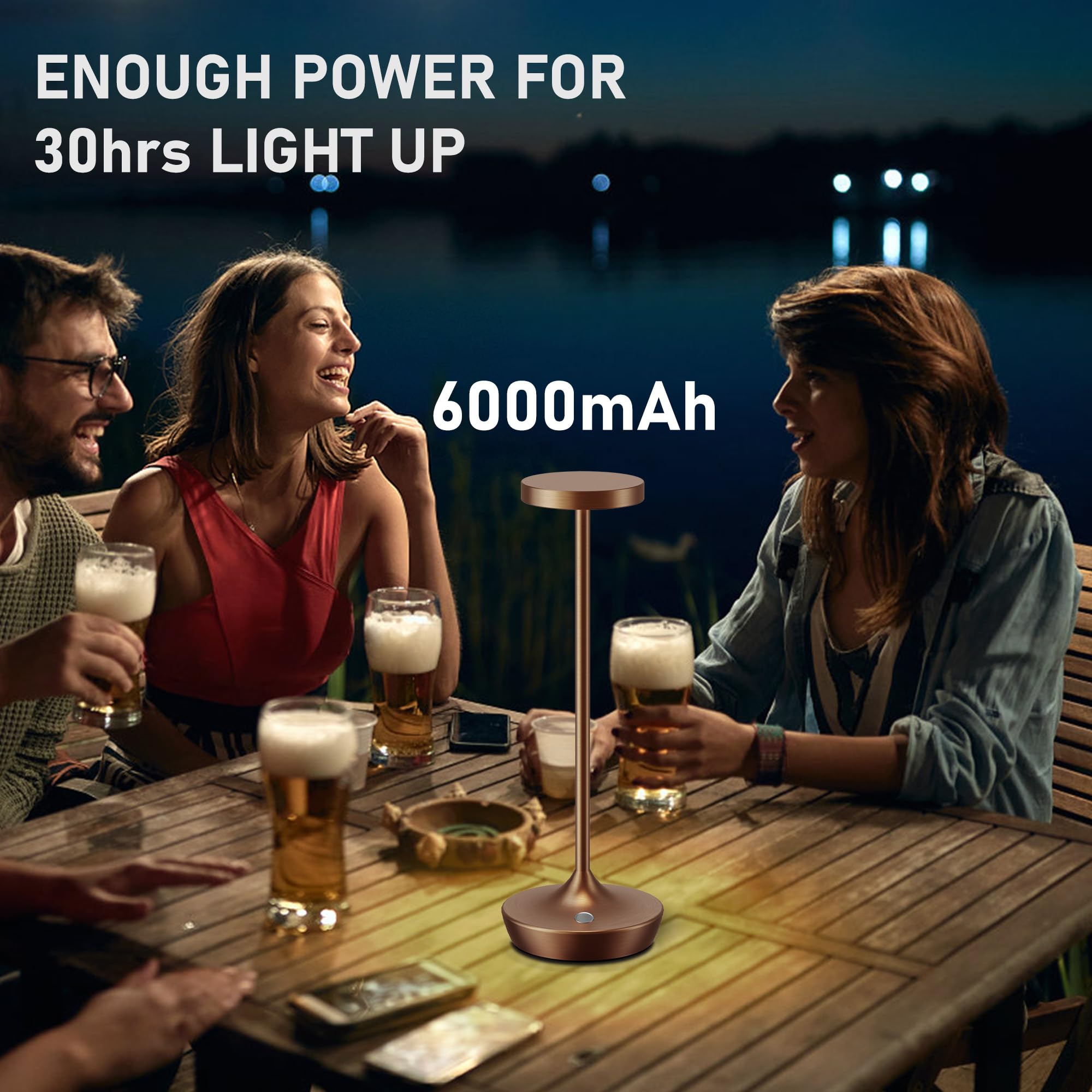 Willdoak Cordless Table Lamp - 6000mAh Rechargeable LED Light, Touch Dimmable, Waterproof, Brown, Model X86, Portable for Outdoor Use