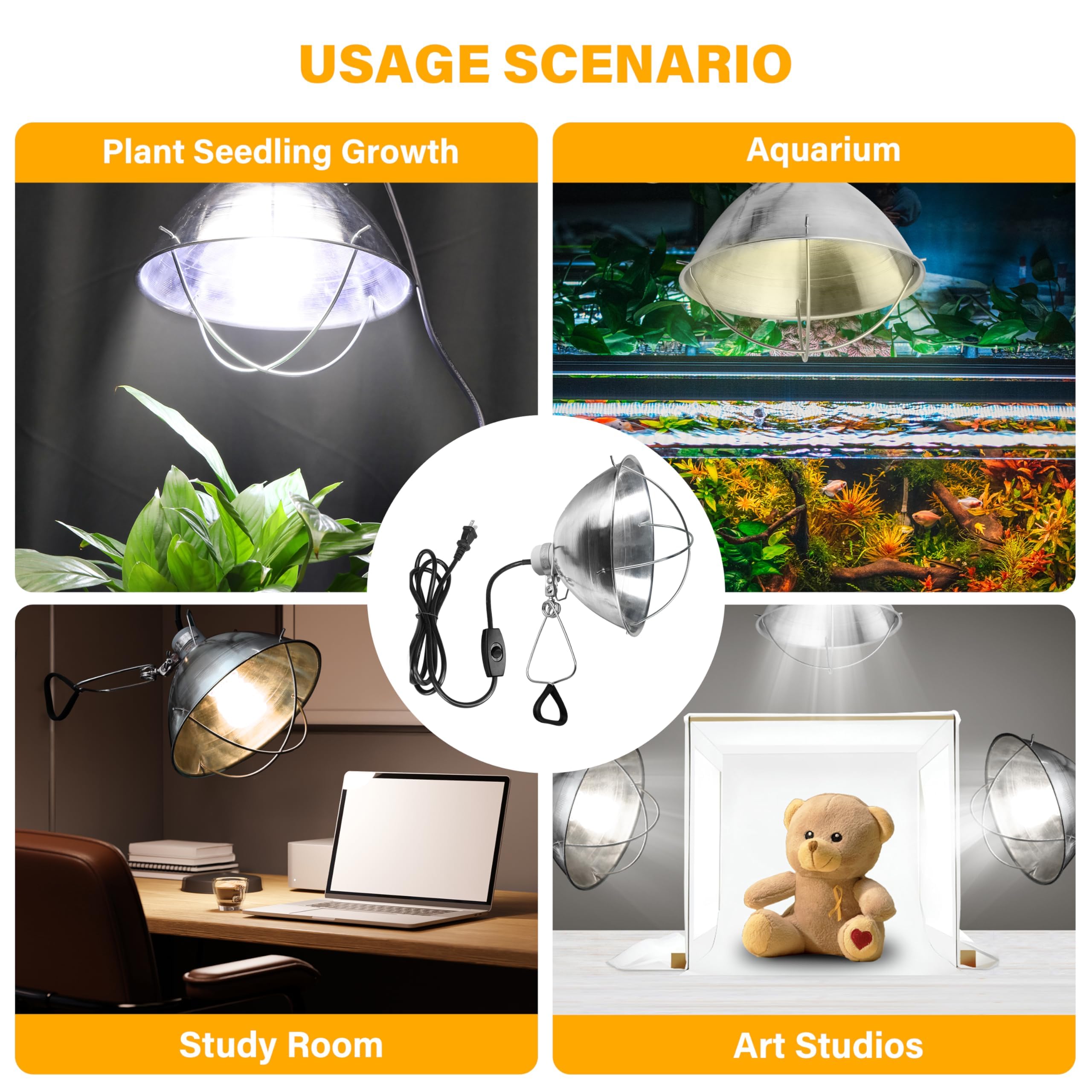 Simple Deluxe Clamp Lamp Light With 10.5 Inch Aluminum Reflector And Ceramic Base, 250-Watt E26 Socket (No Bulb Included) 6 Feet