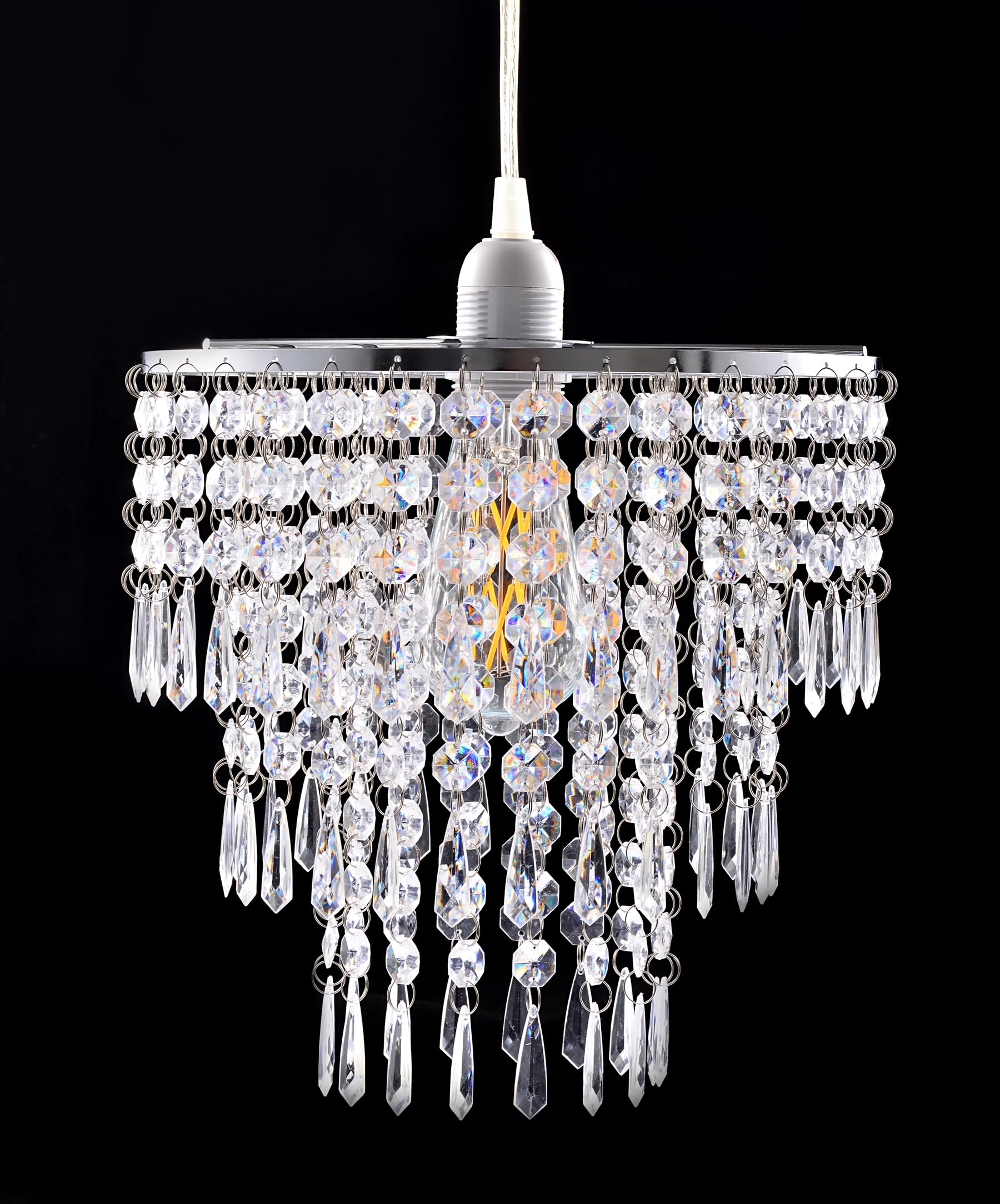 Flavorthings Modern Chrome 3-Tier Faux Crystal Chandelier Pendant Light With Clear Cord