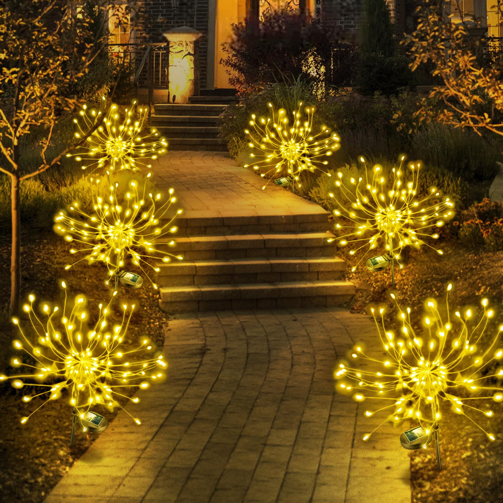 Anordsem Solar Lights Outdoor Waterproof 6 Pack 120 LEDs Warm White LED Starburst Garden Decor Model YHD00022
