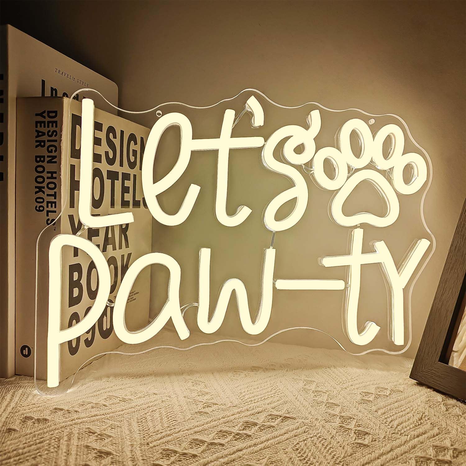 Jeanchrl Neon Sign LED Cat Dog Party Light, Warm White, 12.72inx9.06in, Acrylic Wall Decor for Birthday Party