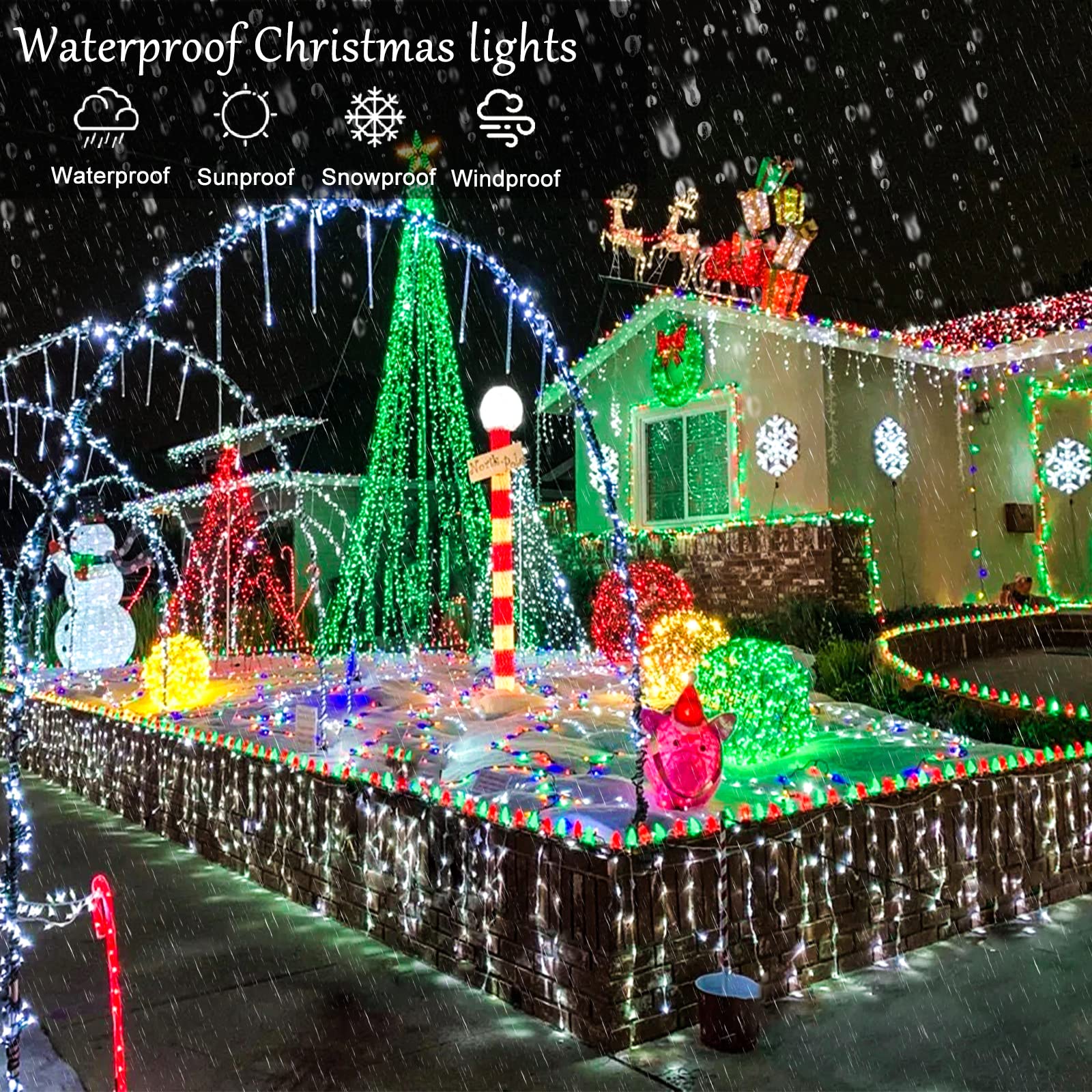 Icicle Christmas Lights Outdoor, 33Ft 400 Led Icicle Lights For Outside, Plug In Twinkle Lights Indoor With 8 Modes Timer Waterp