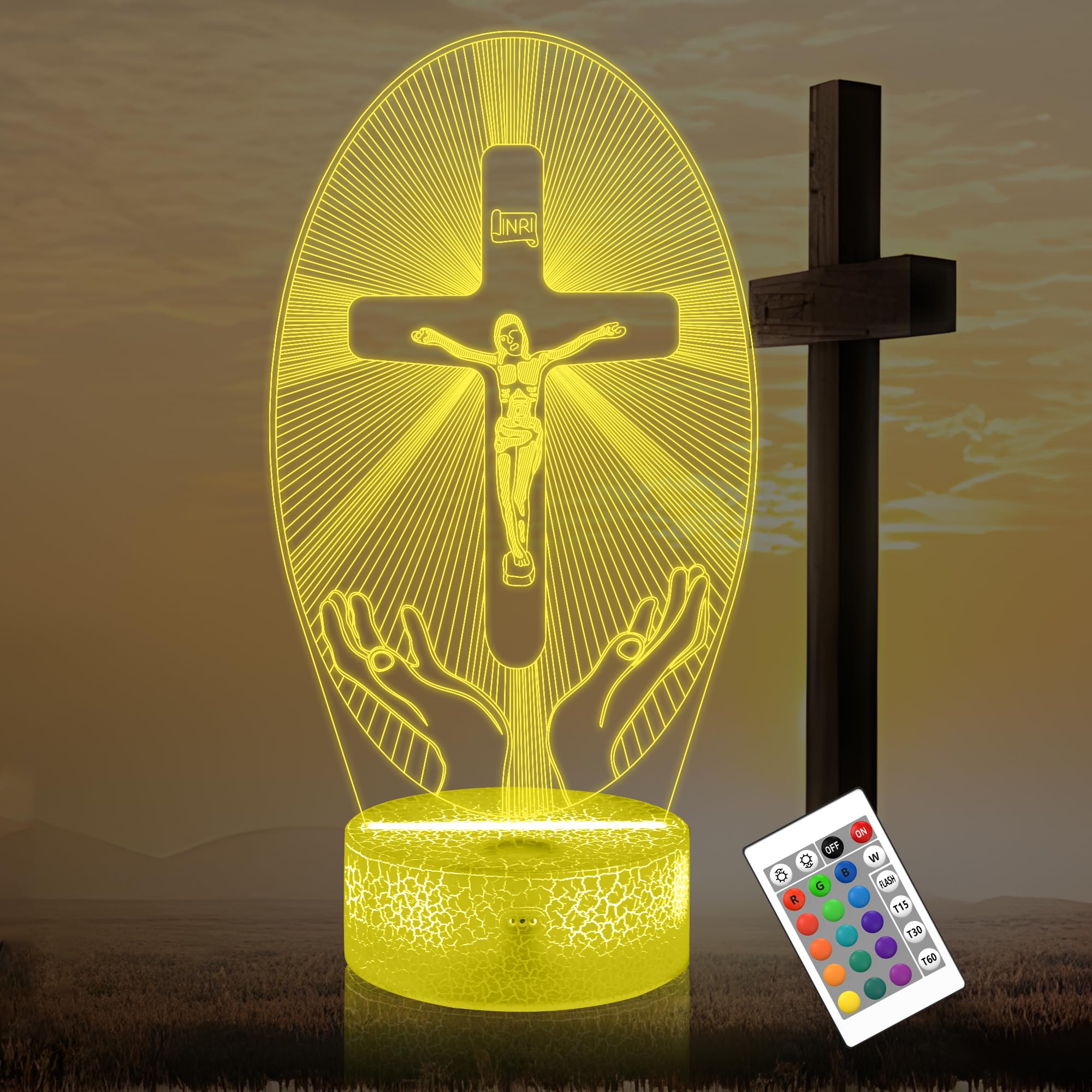 OkiyiD Cross 3D Illusion Lamp  Christian Gifts for Religious Women  Jesus Cross Night Light for Easter Holiday Blessed Gifts Bedroom Decoration