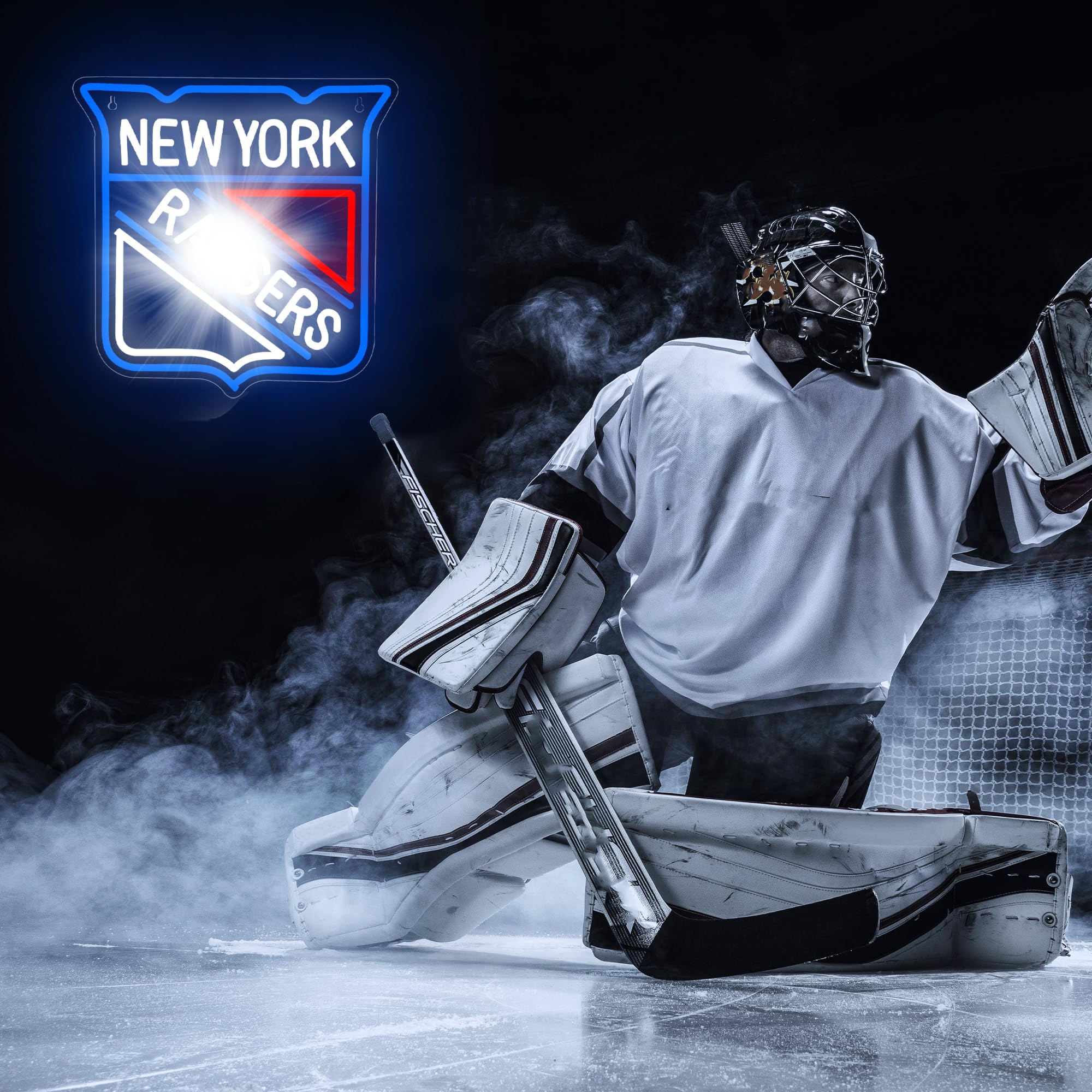 LALAON Ice Hockey Neon Sign Wall Decor LED Light 13.78x13.78in Acrylic Blue and White New York Model ZKXD10003