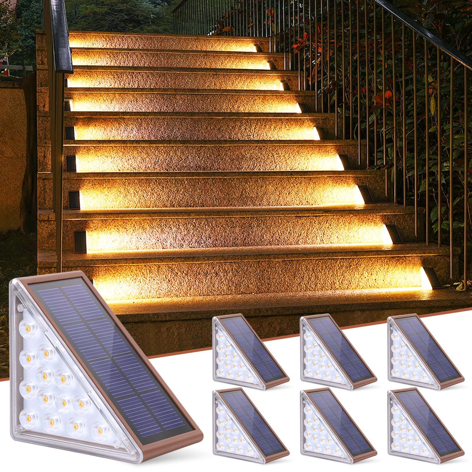 NIORSUN Solar Step Lights, 6 Pack Warm White, Outdoor Stair Lights