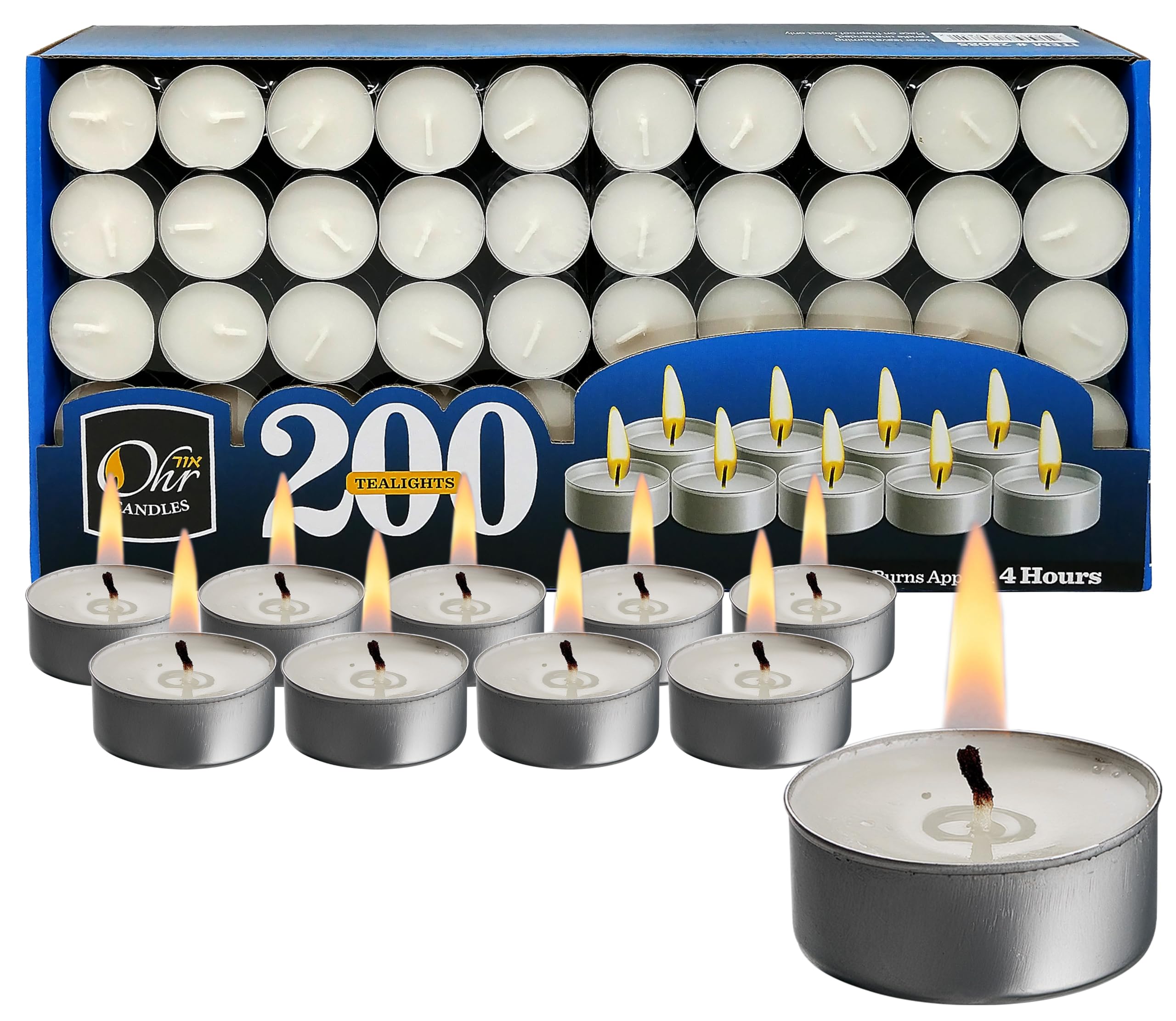 OHR Candles Tealight Candles - 200 Pack Bulk White Unscented - 4 Hour Burn Time, Wax Model CLN-003-1