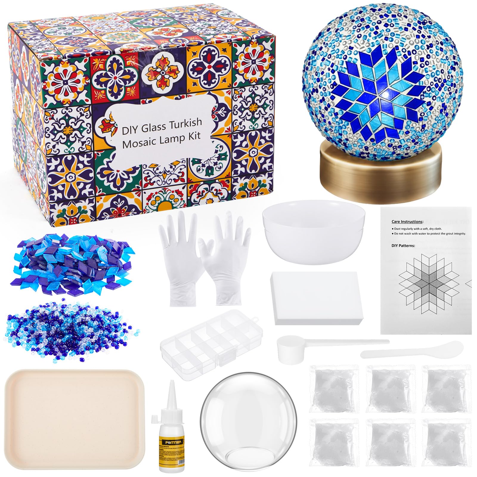 Baquler Turkish Mosaic Lamp Kit DIY Stained Glass Decorative Table Bedside Night Light Tabletop Bohemian Moroccan Lamp Craft Kit
