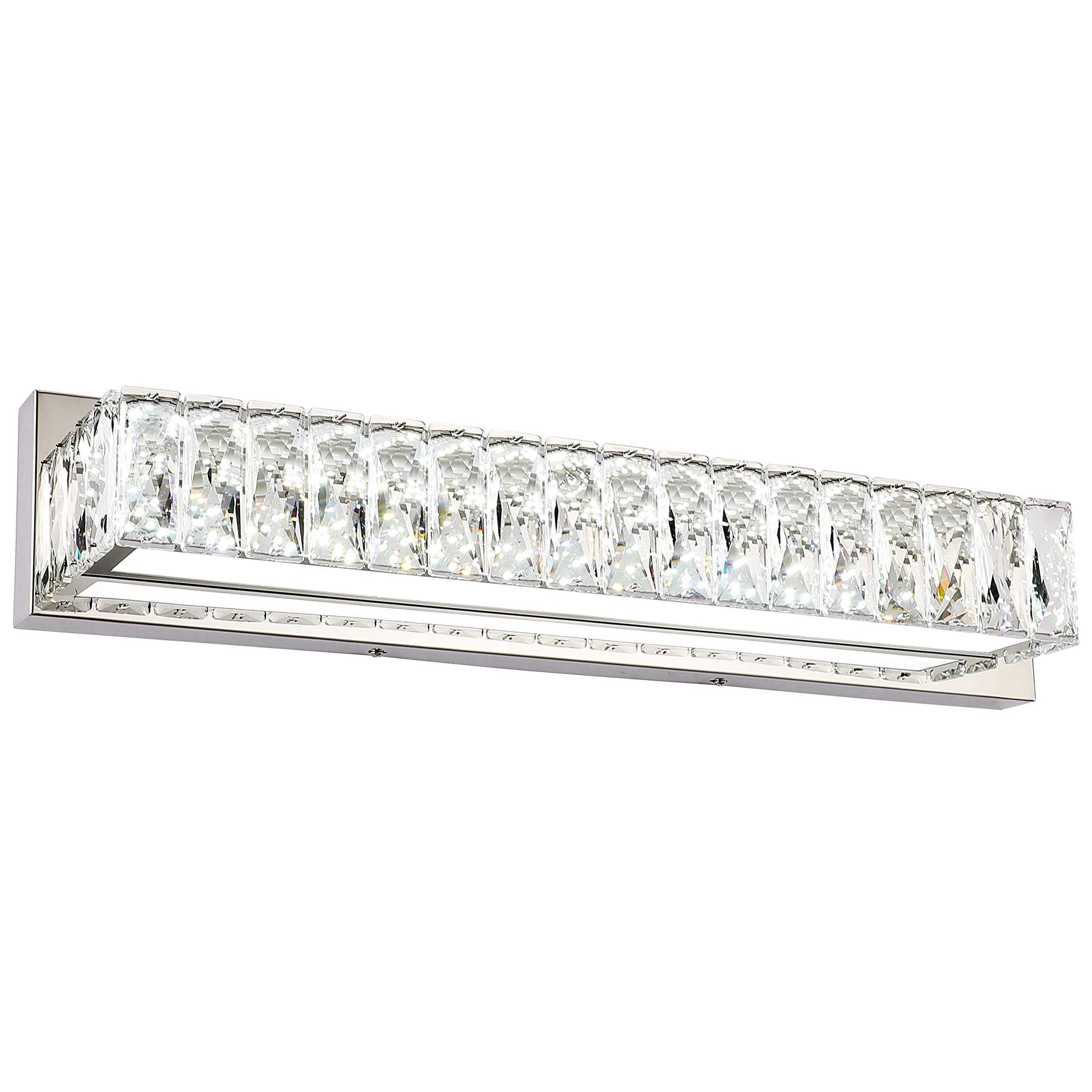 ZUZITO Modern LED Vanity Light Fixture, 22.8in Polished Chrome, Crystal Glass Diffuser, 6000K Bright White, Model S17500-580mm-6200K