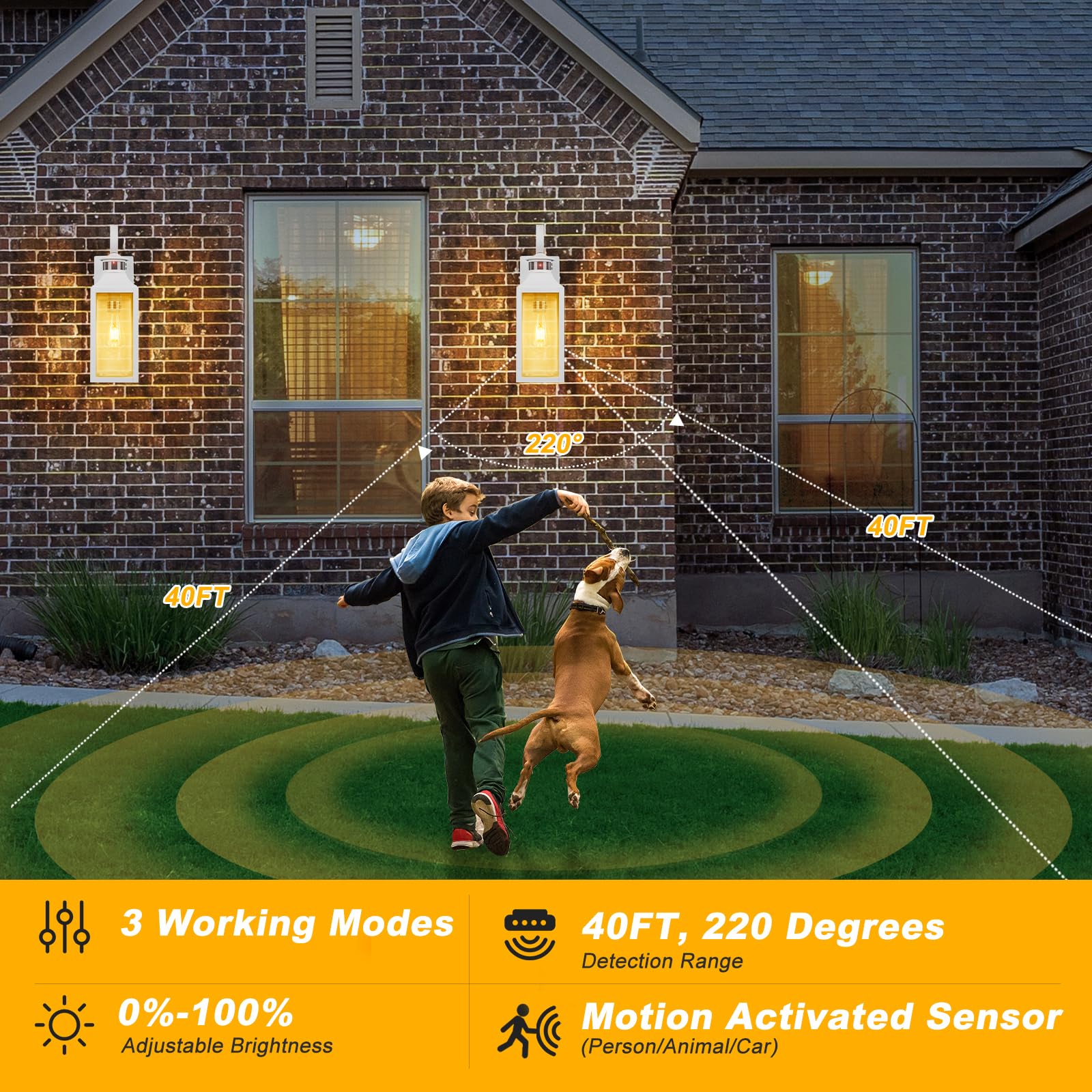 Yolsunes 16'' Motion Sensor Outdoor Lights 2 Pack - White Dusk To Dawn Light Fixtures Wall Mount, Modern Exterior Wall Sconces,