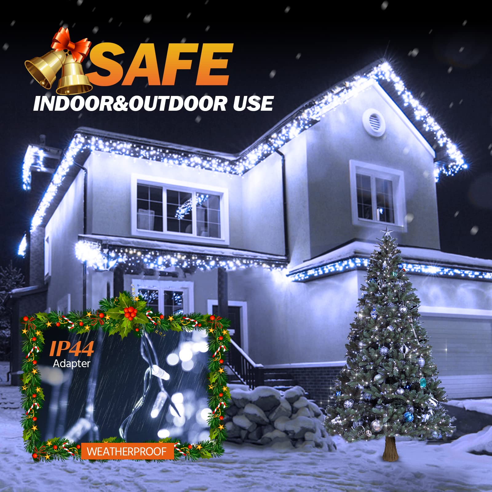 USOKYO Icicle Christmas Lights Outdoor 480 LED 39FT String Lights Cool White 8 Modes with Timer Model DC01