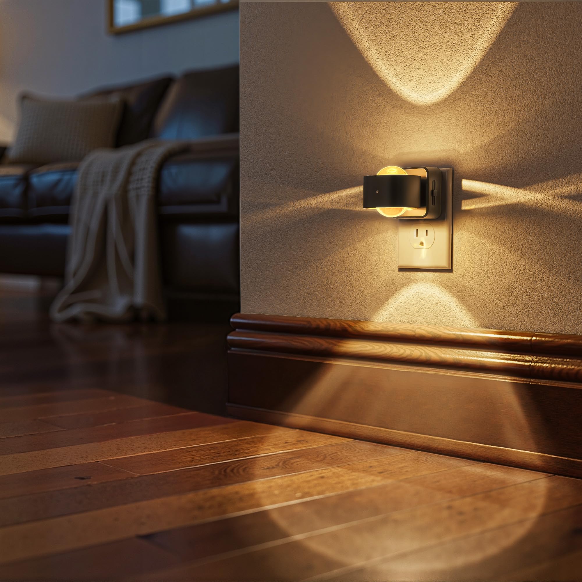 Briignite Night Light Projector, LED Dusk to Dawn Sensor, 180° Rotating, 2 Pack, Warm-Black Cover, Model BRGY154, Plastic