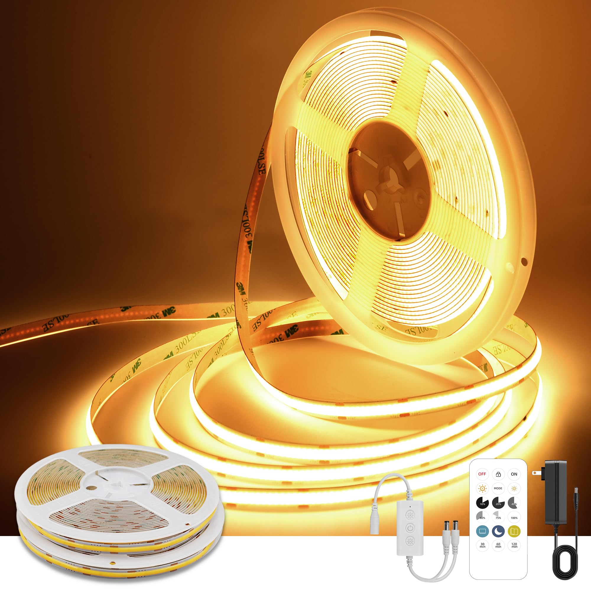 Pandery COB LED Strip Lights, 65FT Warm White 2700K, Dimmable with Remote & App Control, Model P20M-320KIT-2700K