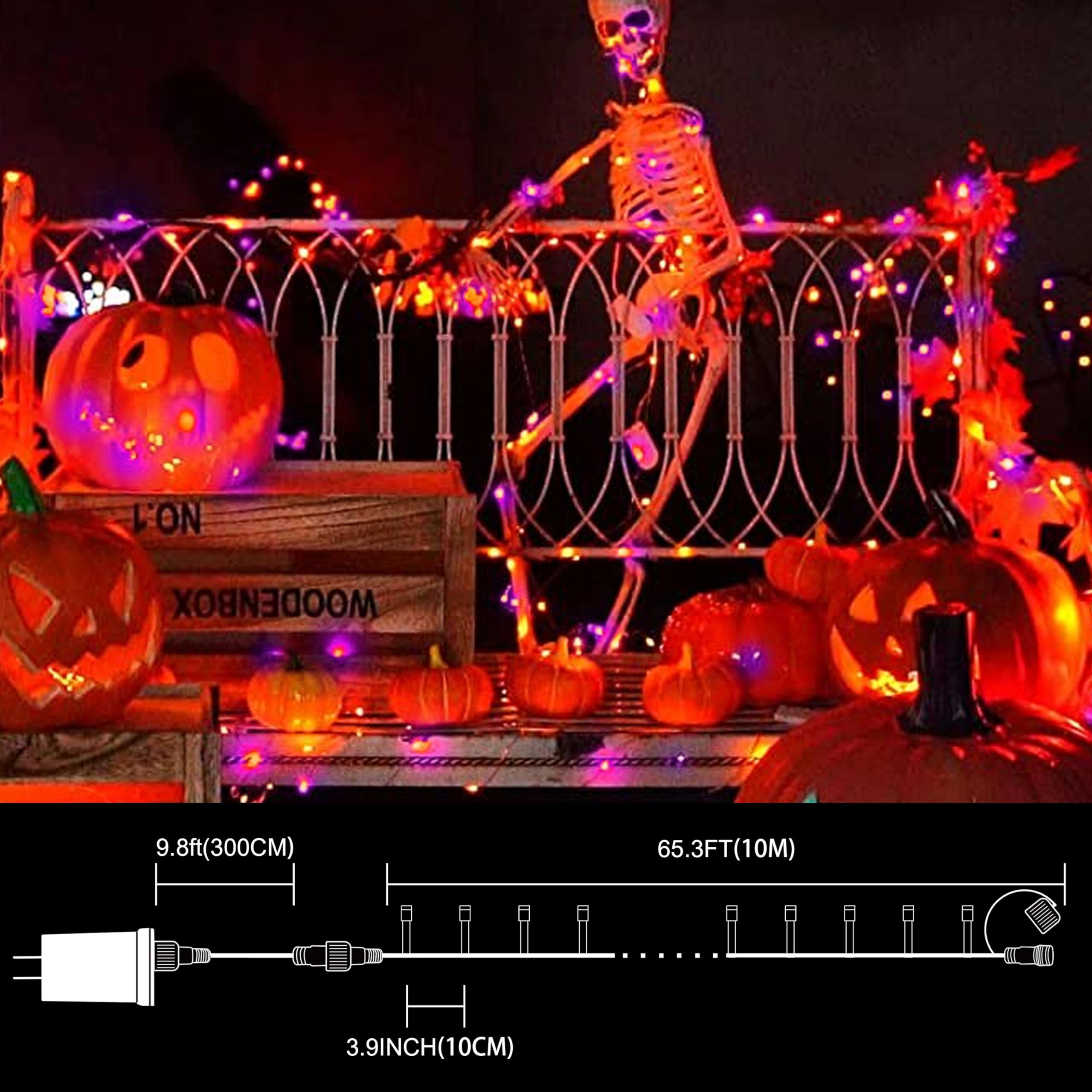 Lamphome 33Ft Halloween Decorative Mini Lights  100 Led Transparent Wire Fairy Starry String Lights Plug In  12 Lighting Modes  For Halloween Decoration Outdoor Party Decoration (Orange And Purple)