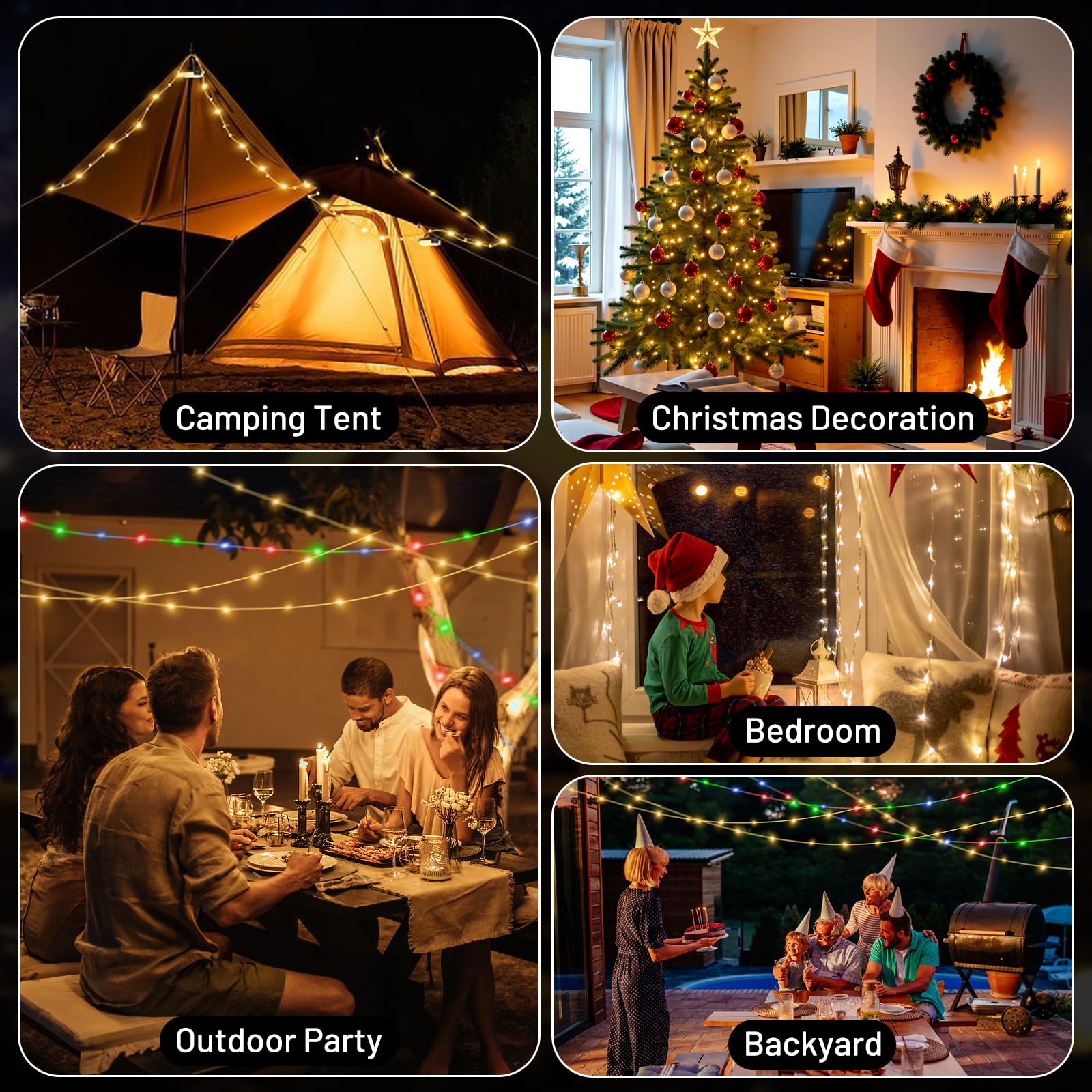 Icever Camping String Lights  32.8Ft 4 In 1 Rechargeable Waterproof Hanging Lamp Portable Led Light For Outdoor Camping Awning Tent Garden Party Yard Festival Decor (10 Lighting Modes)