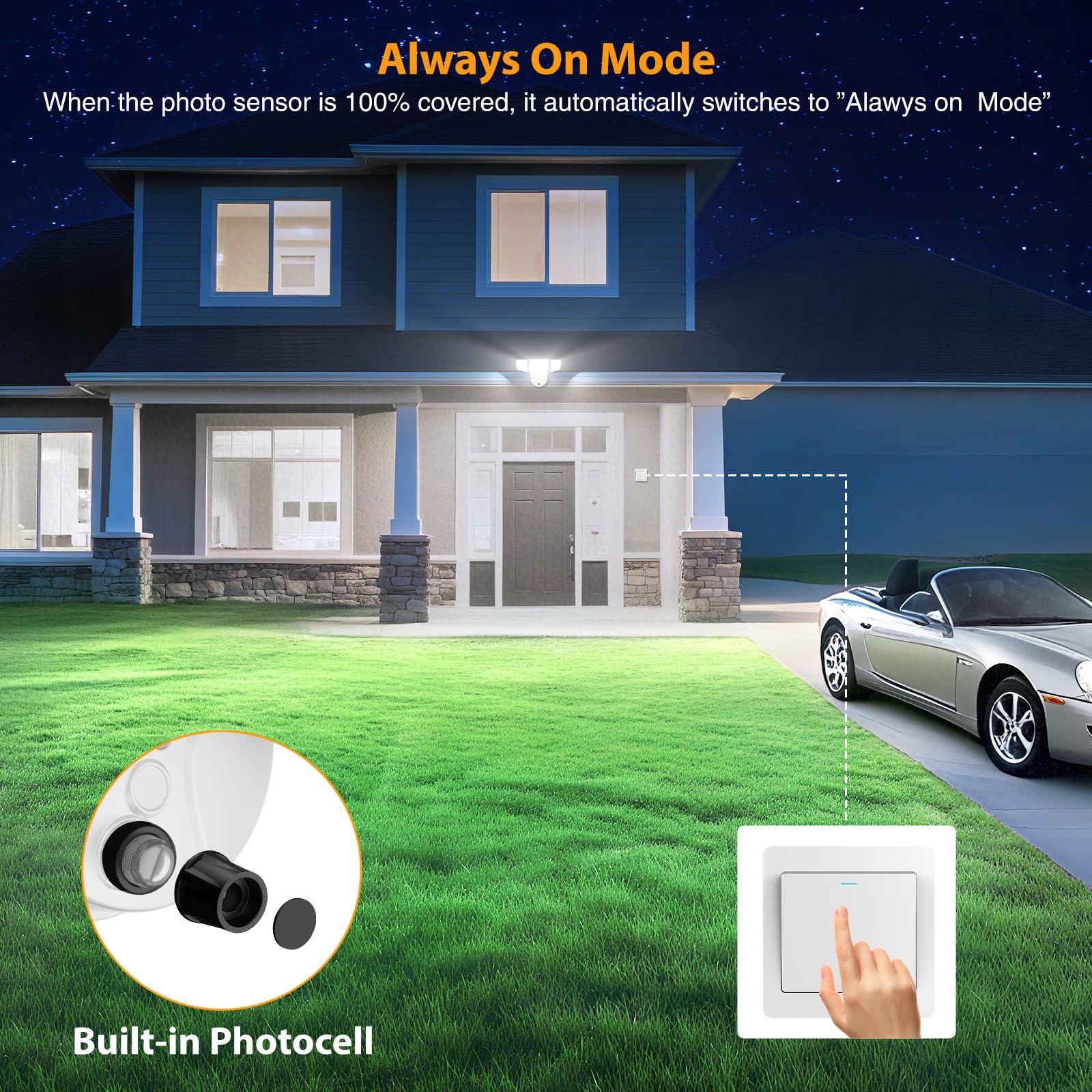 Onforu Dusk To Dawn Outdoor Lighting 90W 10000Lm Flood Lights Outdoor Ip66 Waterproof White Led Security Light With Photocell 6500K Daylight 4 Heads Exterior Light Fixture For Yard Patio Garden