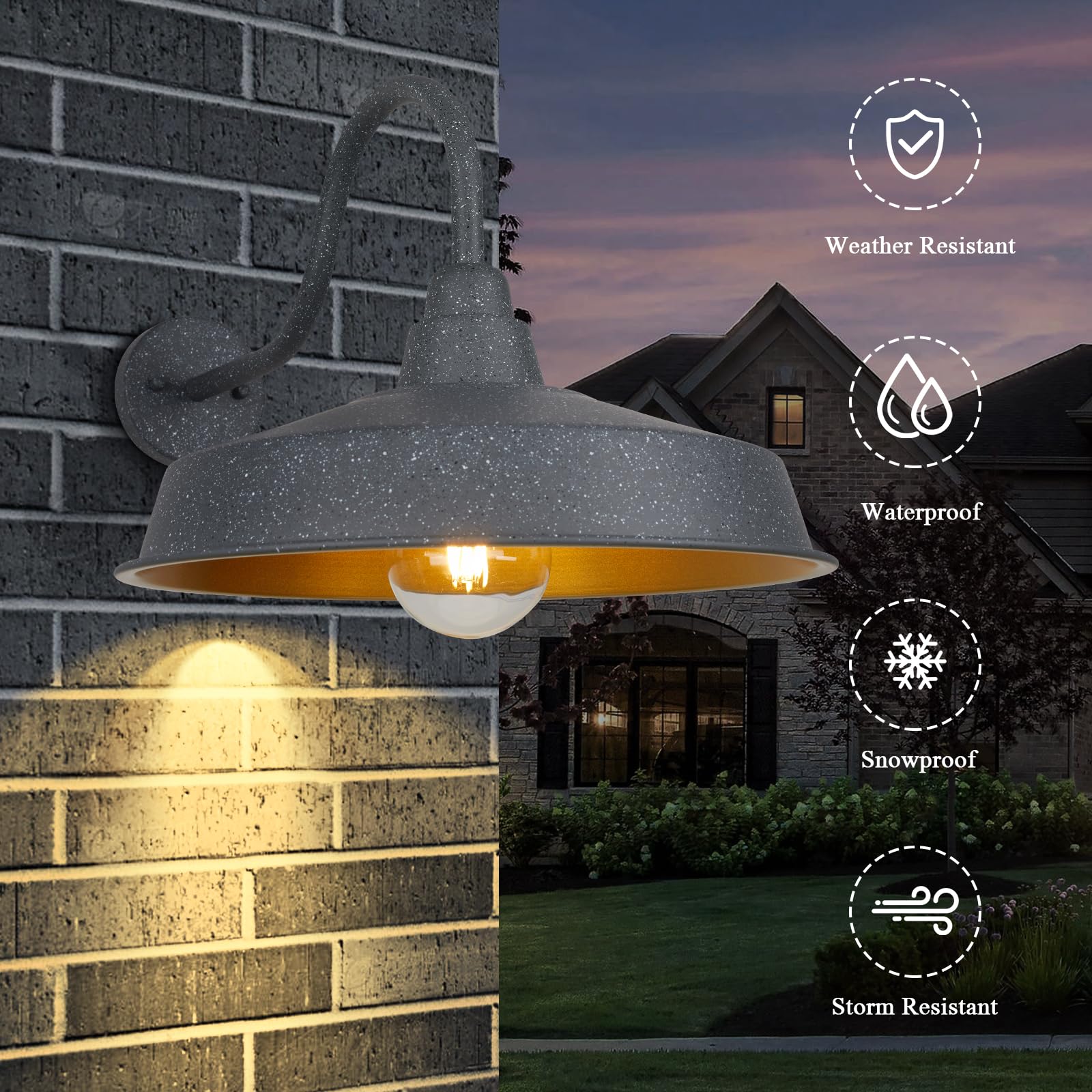 Diyel Gooseneck Barn Light - 16" Iron Outdoor Wall Sconce, Black, 3 Pack, Ideal for Porch, Garage, and Entryway