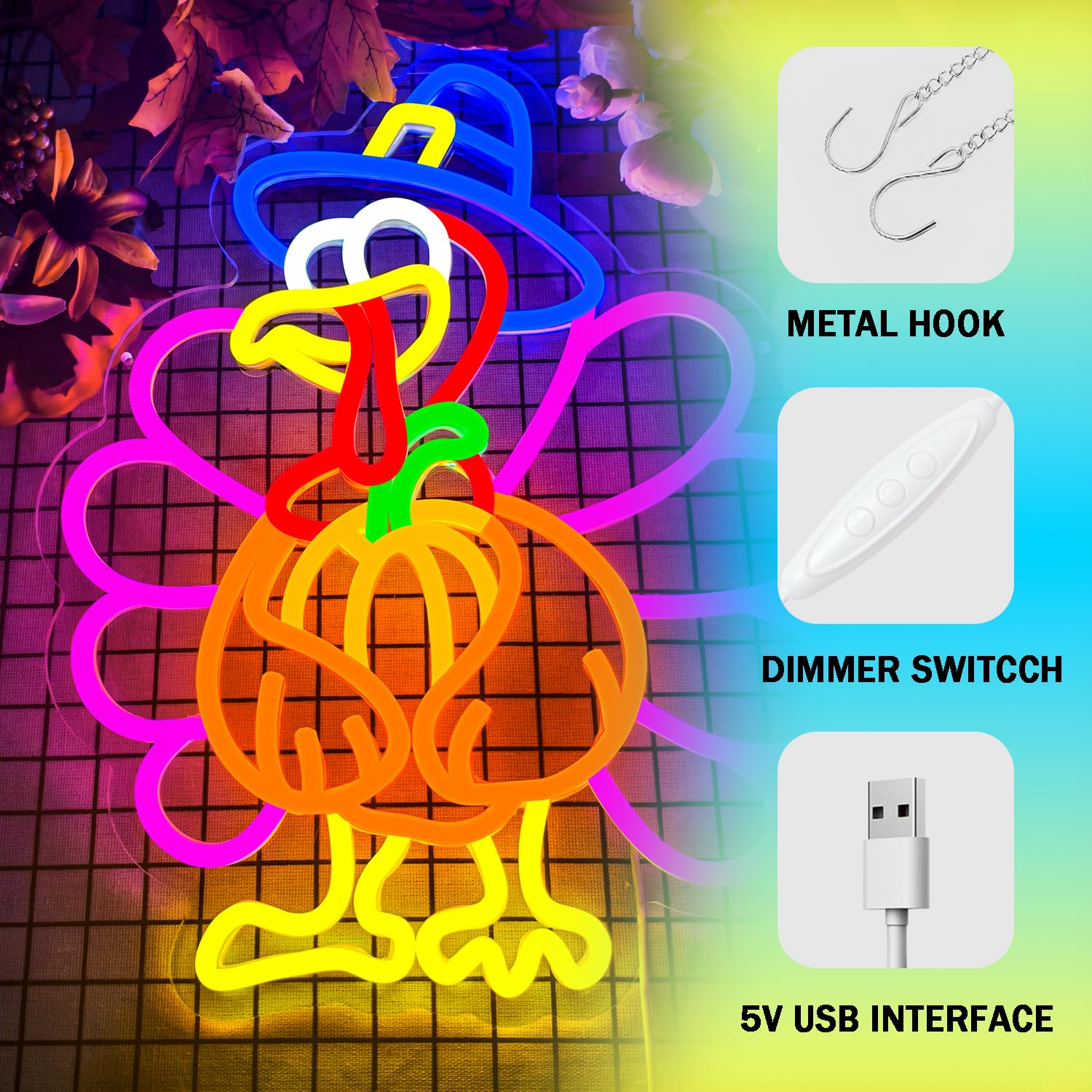 Turkey Neon Sign Thanksgiving Neon Sign Dimmable Pumpkin Neon Light For Wall Decor Happy Thanksgiving Neon Light For Wall Art Window Home Party Holiday Gift