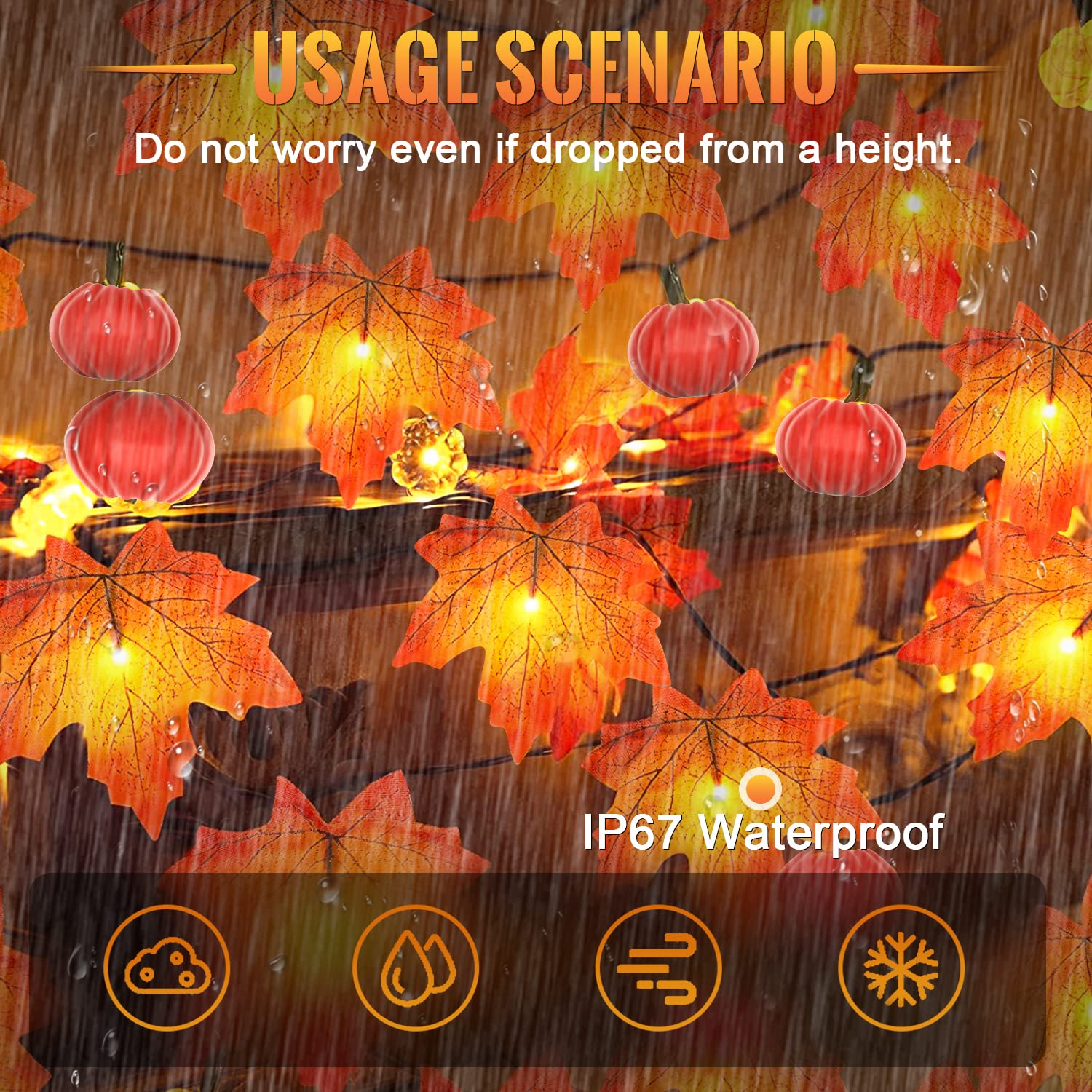 Joascher Thanksgiving Decorations Fall Maple Leaf String Lights Plug In, 8Ft Fall Leaves Garland With 35 Bulbs,Lighted Fall Garland Lights String