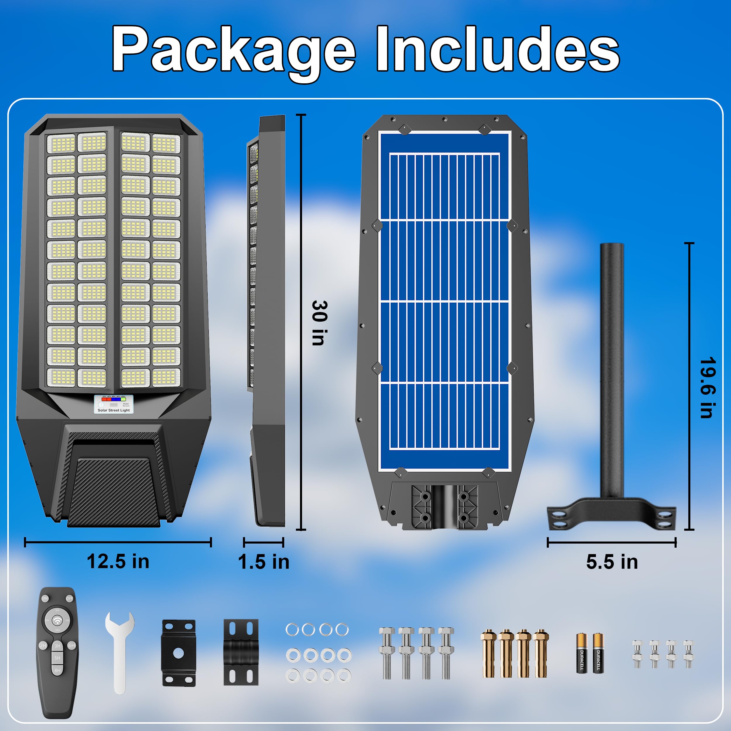 loyoele Ultra-Large Solar Street Light, 12000W, Waterproof LED Flood Light, Motion Sensor, Dusk to Dawn, Black, Model DLT-SL104, 2 Pack