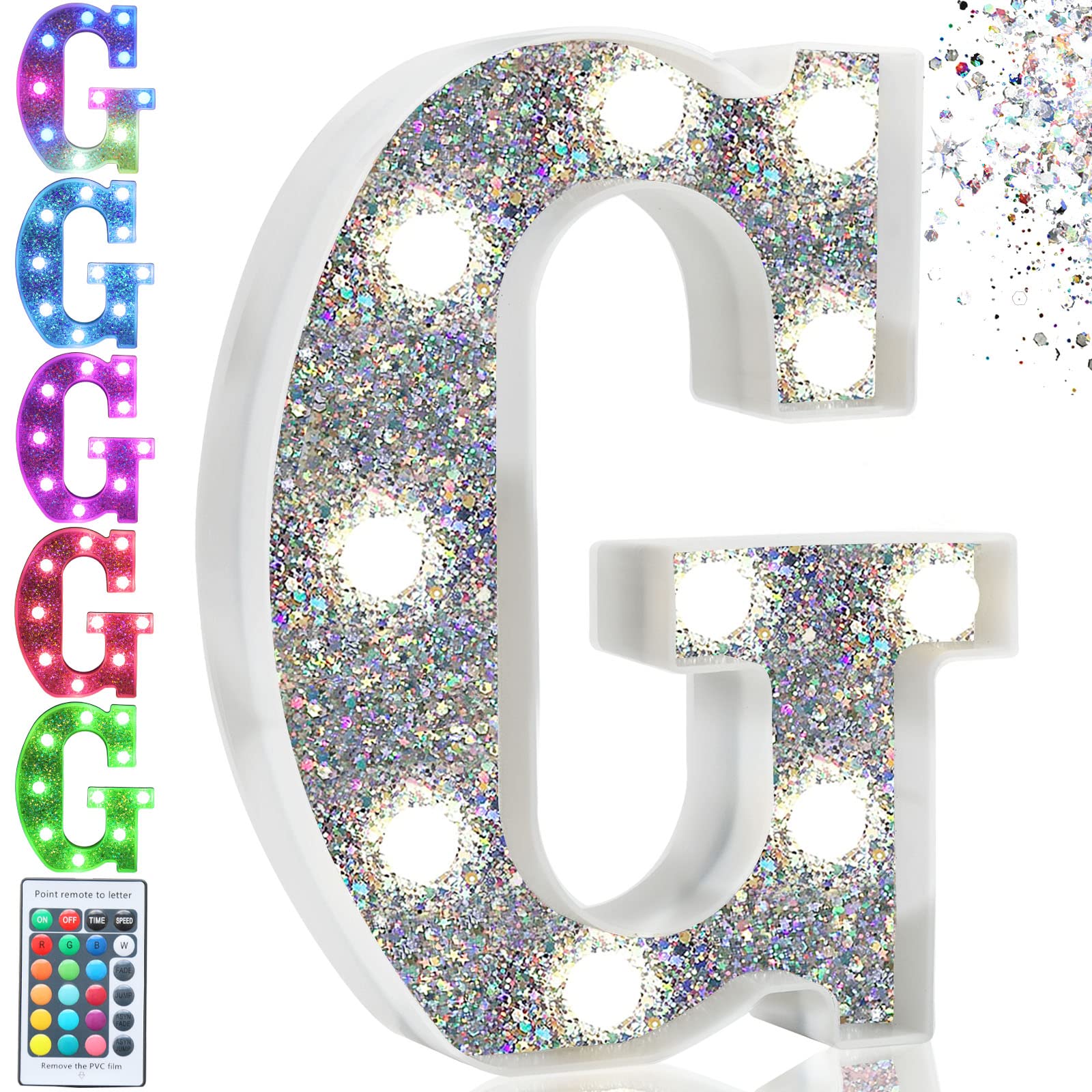 Pooqla LED Marquee Letter Light, Colorful Battery Operated Sign, Model S-RGB Silver-G, Letter G for Party and Bedroom Decor