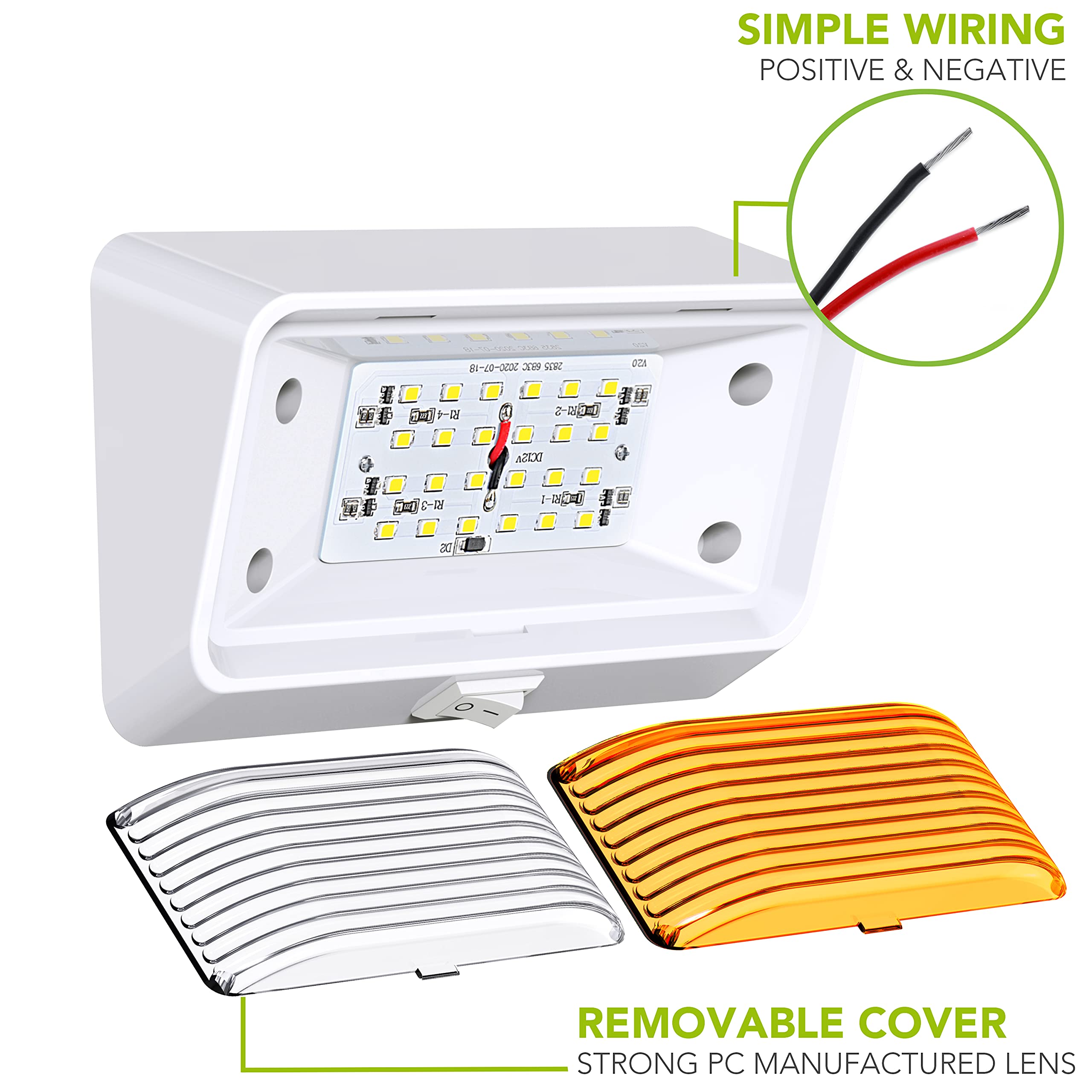 Leisure Led Rv Exterior Porch Utility Light With Switch - 12V 280 Lumen Lighting Fixture. Replacement Lighting For Rvs, Trailers, Campers, 5Th Wheels. White Base, Clear And Amber Lens (White, 1-Pack)