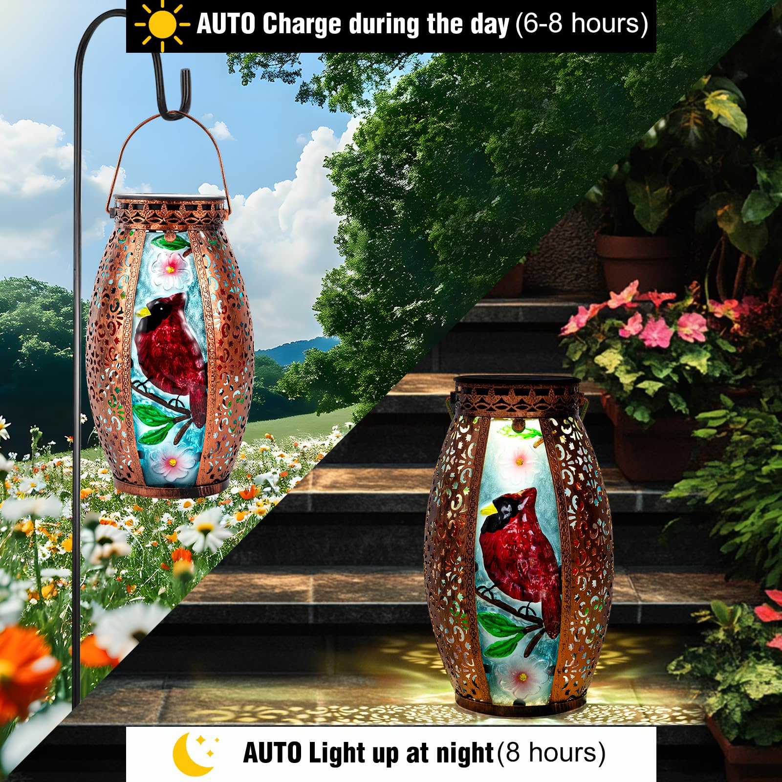 Gifts For Women Mom Grandma,Outdoor Solar Lantern-Waterproof Cardinal Hanging Metal Decorative Lights For Patio Table Garden Pat