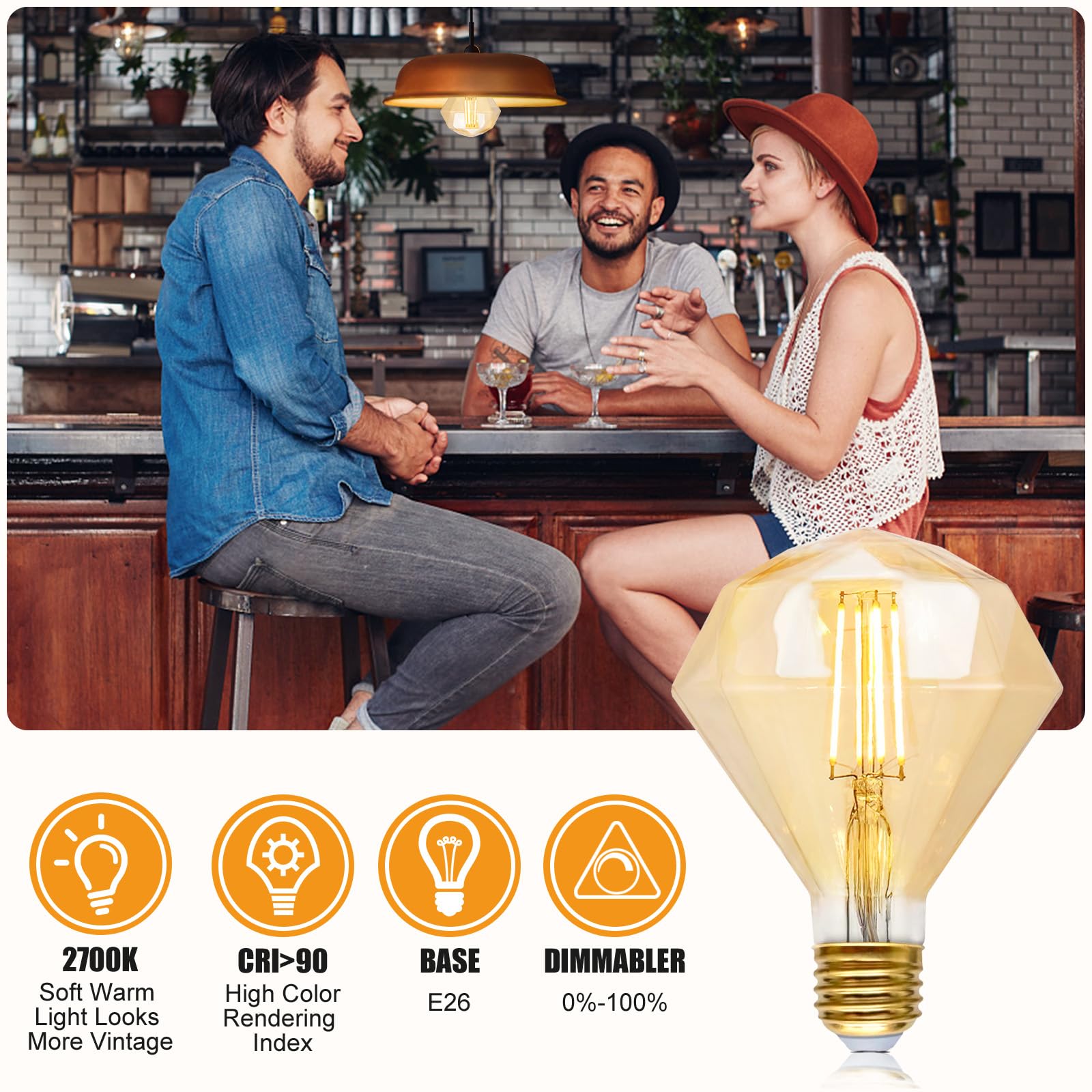 SD LUX Vintage LED Edison Bulb 6W Dimmable G40 Globe 2 Pack Soft White 2700K E26 Model 110PJZ