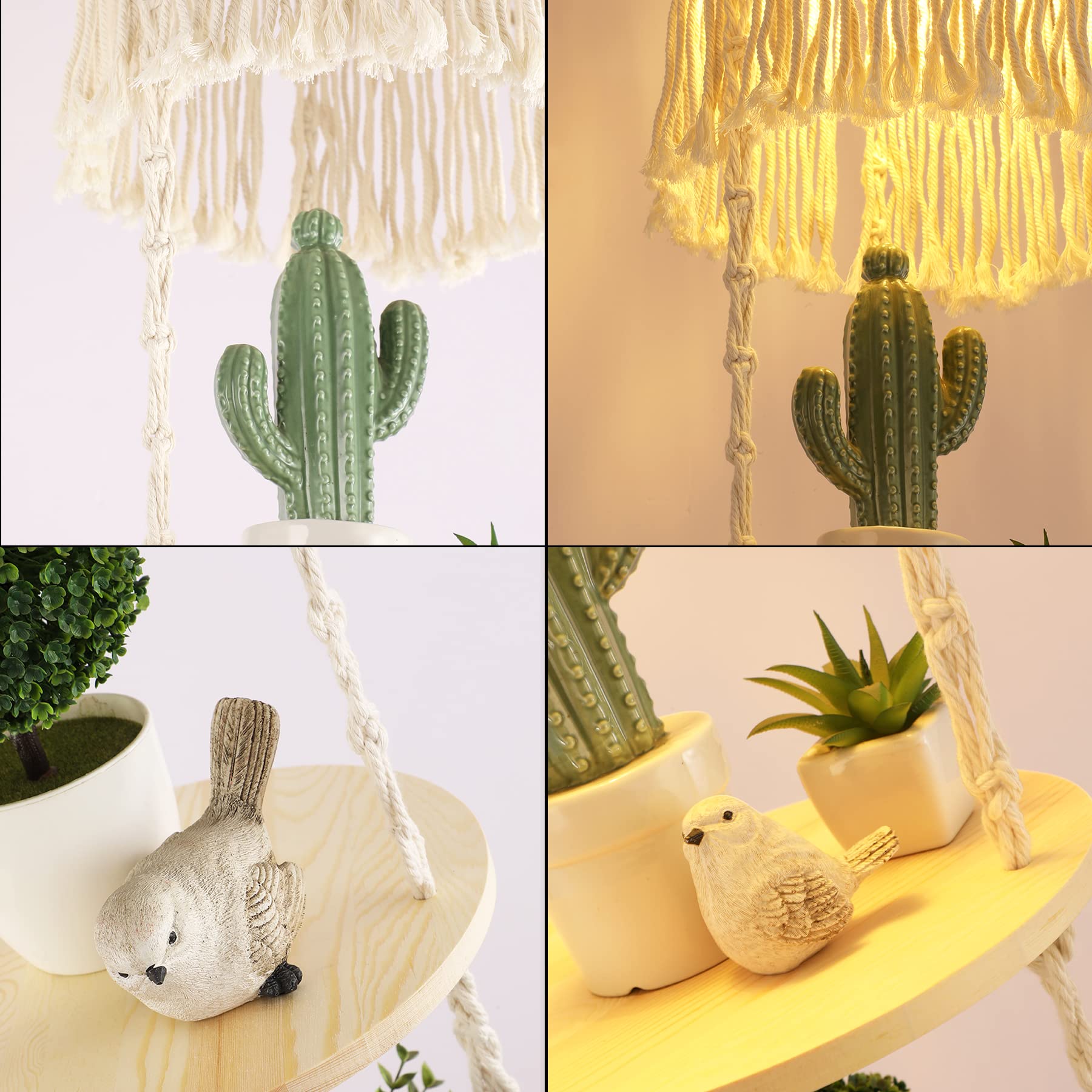 QIYIZM Boho Pendant Light with Dimmable Switch, Macrame Shade, White Hanging Lamp for Bedroom & Living Room Decor