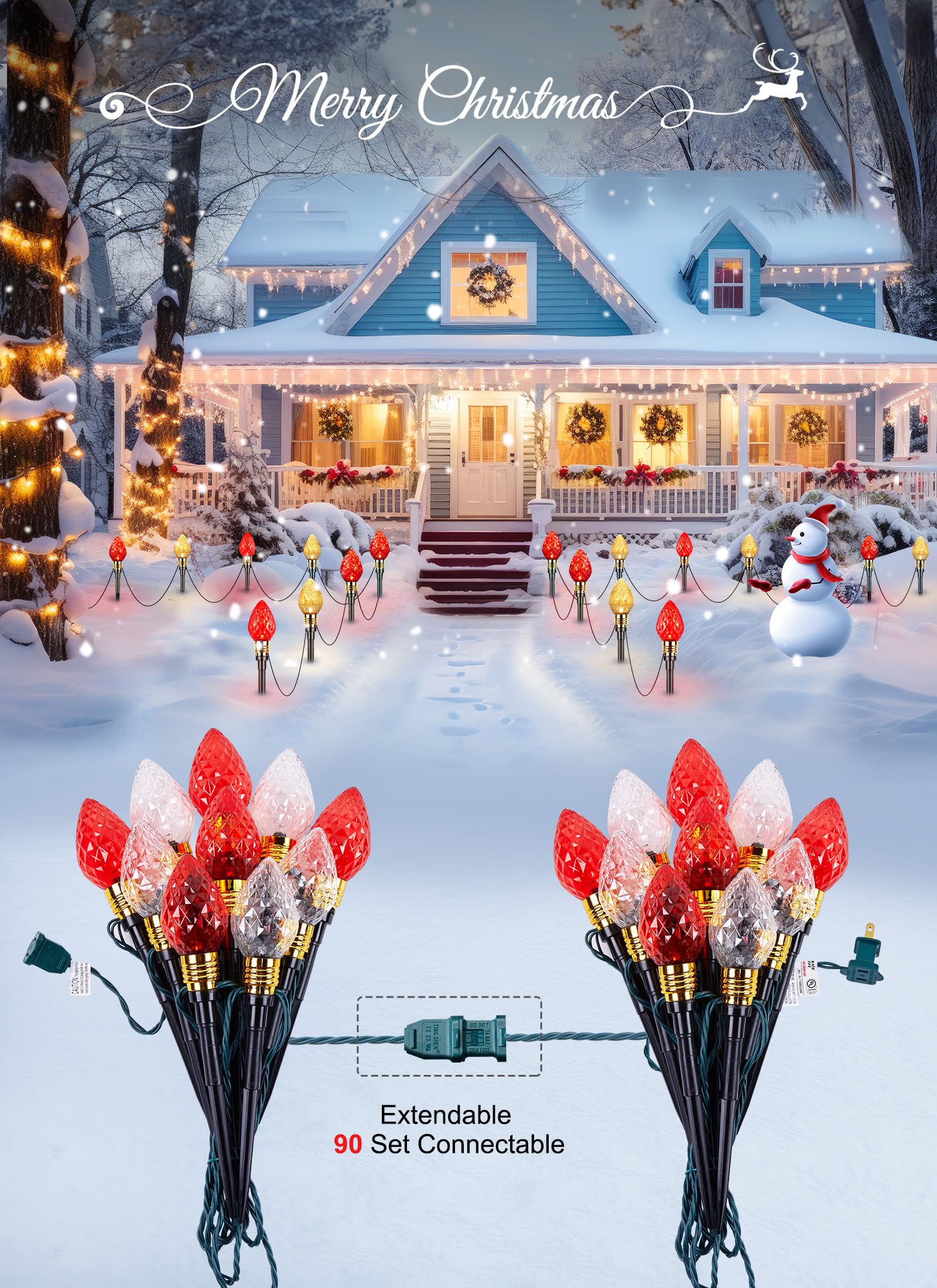 Brightown Christmas Pathway Lights - 20 LED, 34.8 ft, 2 Pack, Strawberry Red & Warm White, Model GY-C-50.6-U-B1