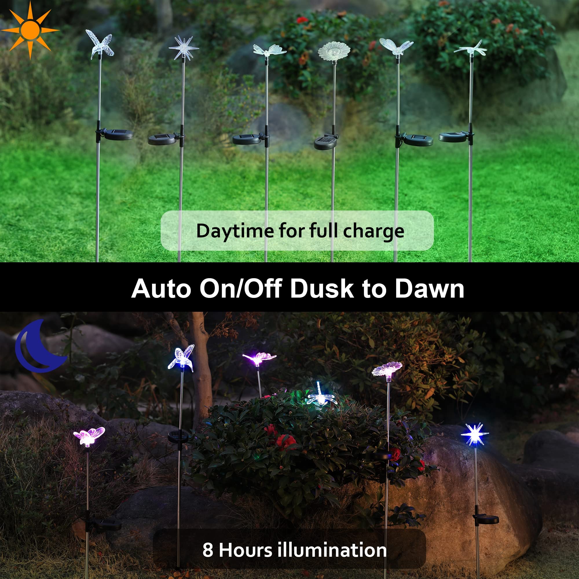 Glintoper Solar Garden Stake Lights - 6 Pack Multicolor Butterfly Figurines, LED Landscape Lighting for Patio and Yard