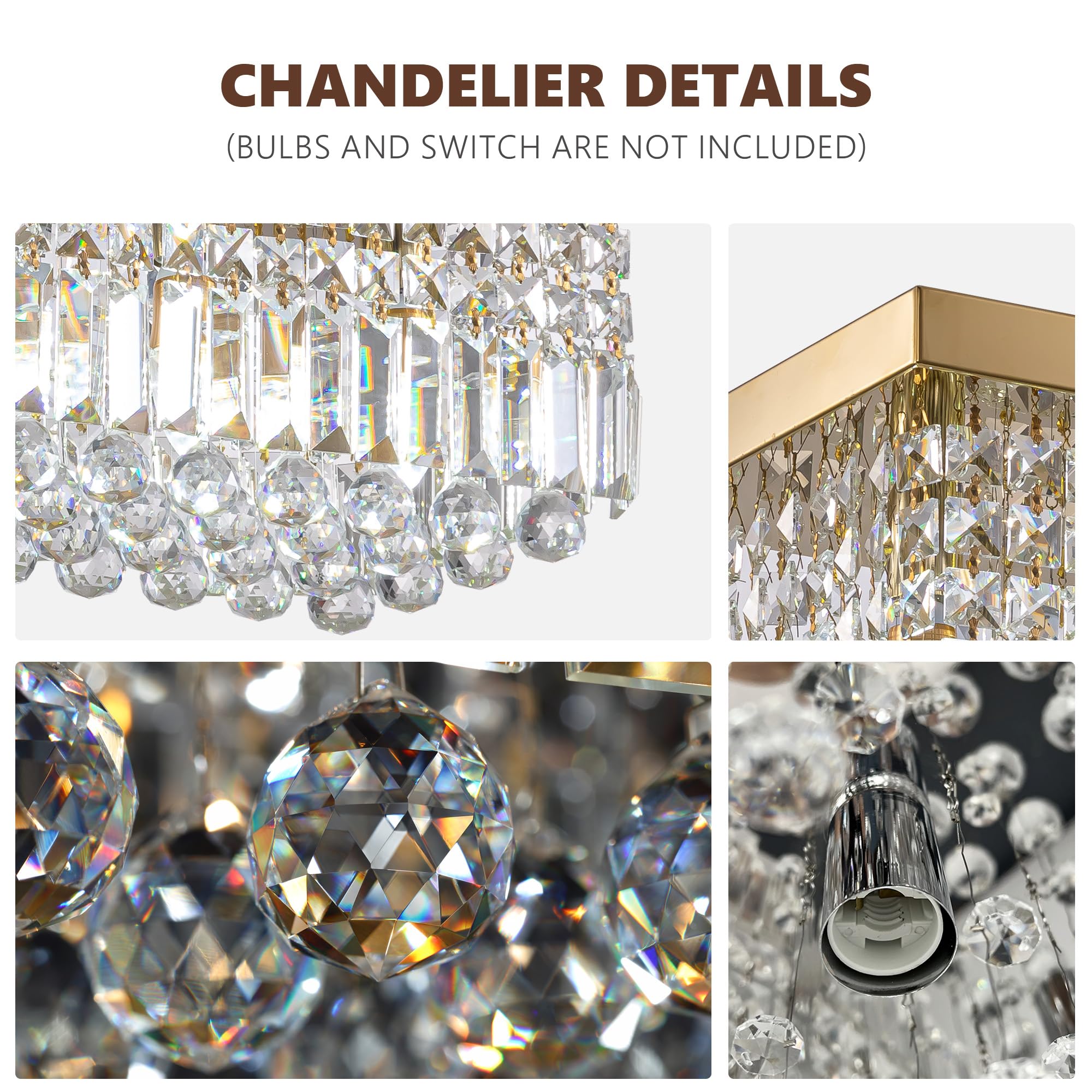 Tinkoso 13-Light Modern Crystal Chandelier, 59" Stainless Steel, Gold, Adjustable Pendant Light for Dining Room & Kitchen, Model LC-03715G