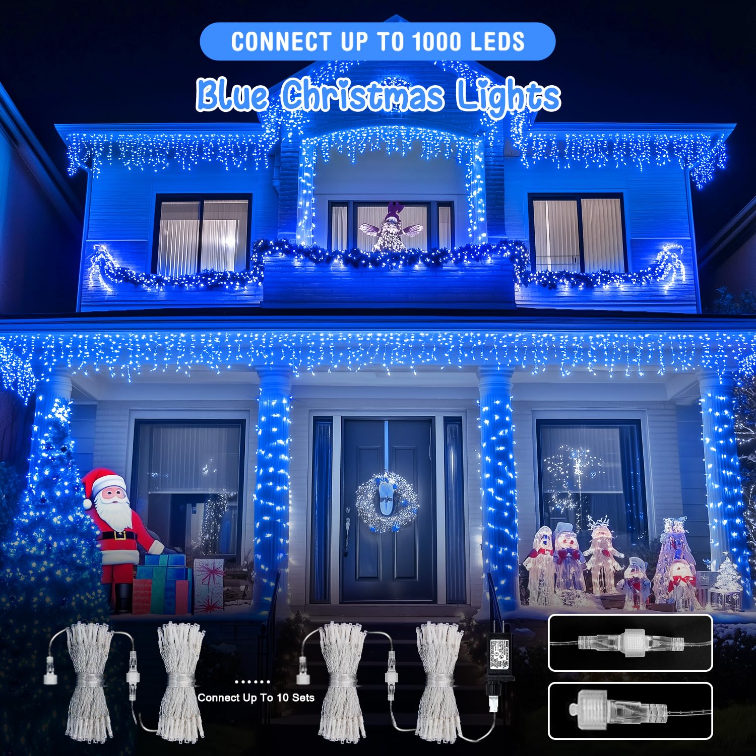 Jmexsuss 100 Led Blue Christmas Lights, 33Ft Waterproof String Lights, 8 Modes For Indoor/Outdoor Decorations, Model Exs-S-0100