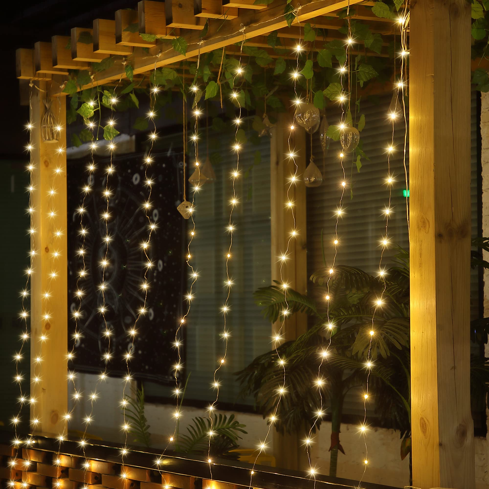 Meonum Curtain Tapestry Backdrop String Lights, Each 13 Strings 6.6 X 5 Ft Tapestry Fairy String Light, 8 Modes Window Wall Hanging Light Strings For Bedroom Christmas Curtain Decor(1 Pack)