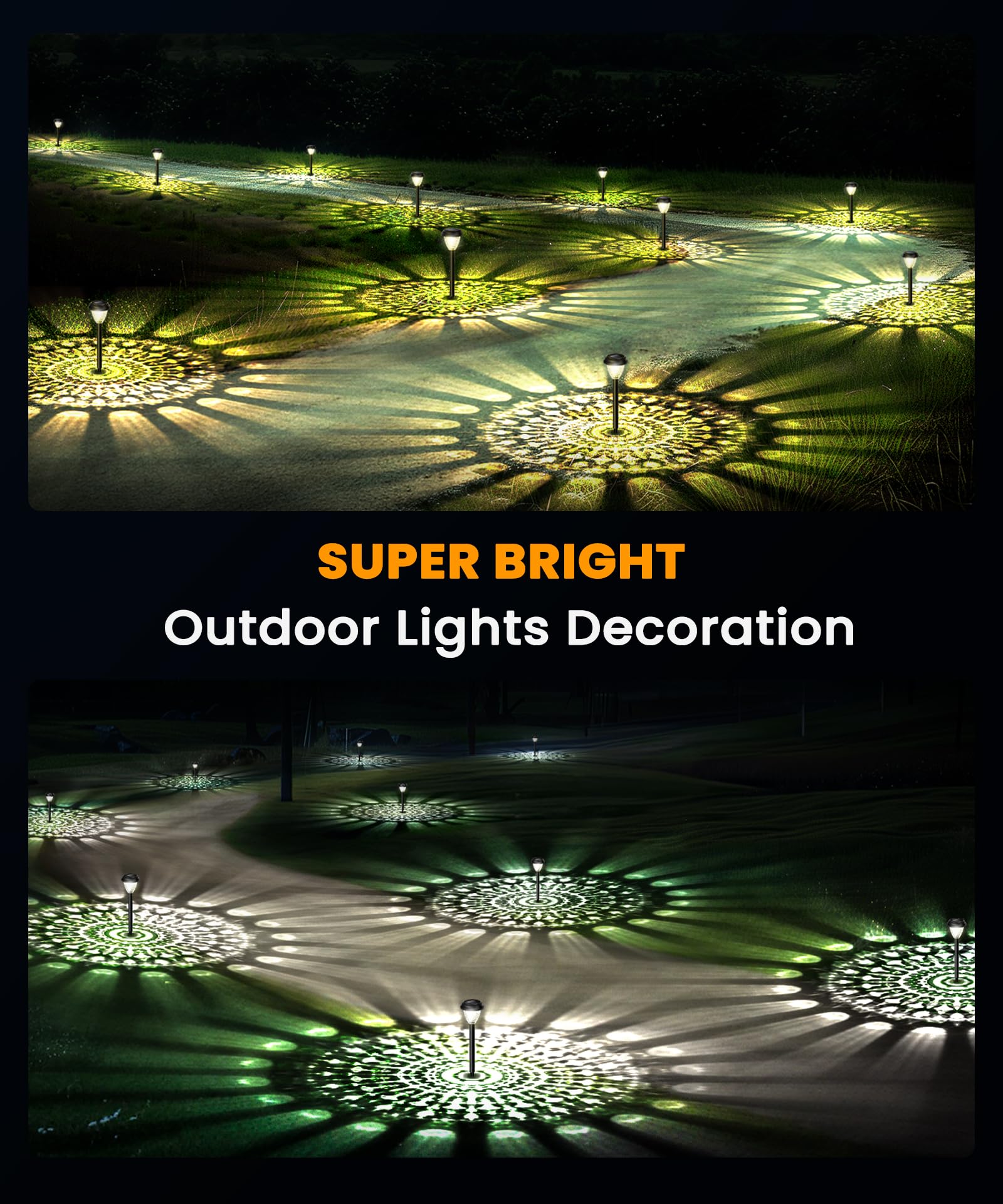 Sunow Super Bright Solar Lights For Outside, Up To 12H Solar Lights Outdoor Waterproof, 8 Pack Outdoor Lights Decorative, Garden