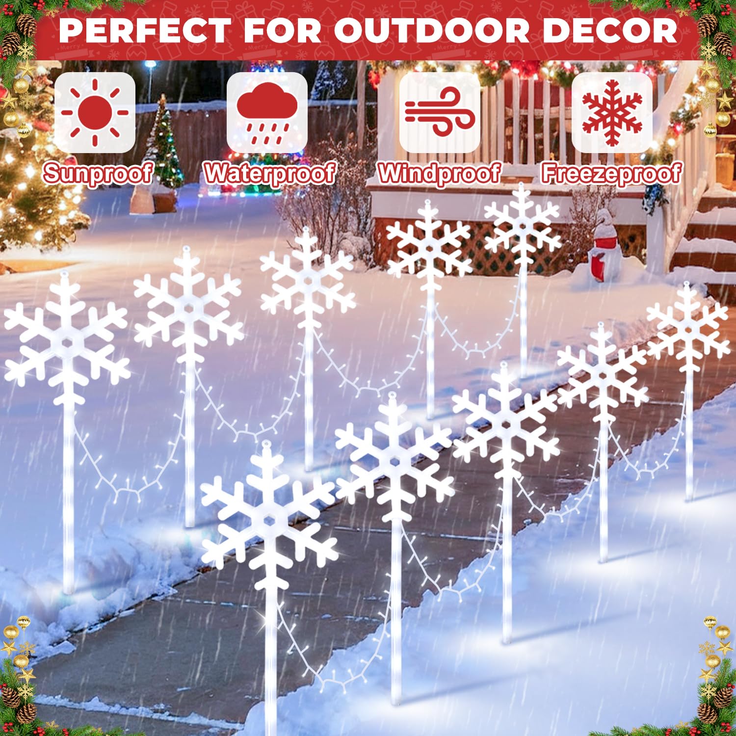 PATYDEST Christmas Pathway Lights Waterproof 10 Pack White LED Snowflake Lights for Outdoor Garden Decorations