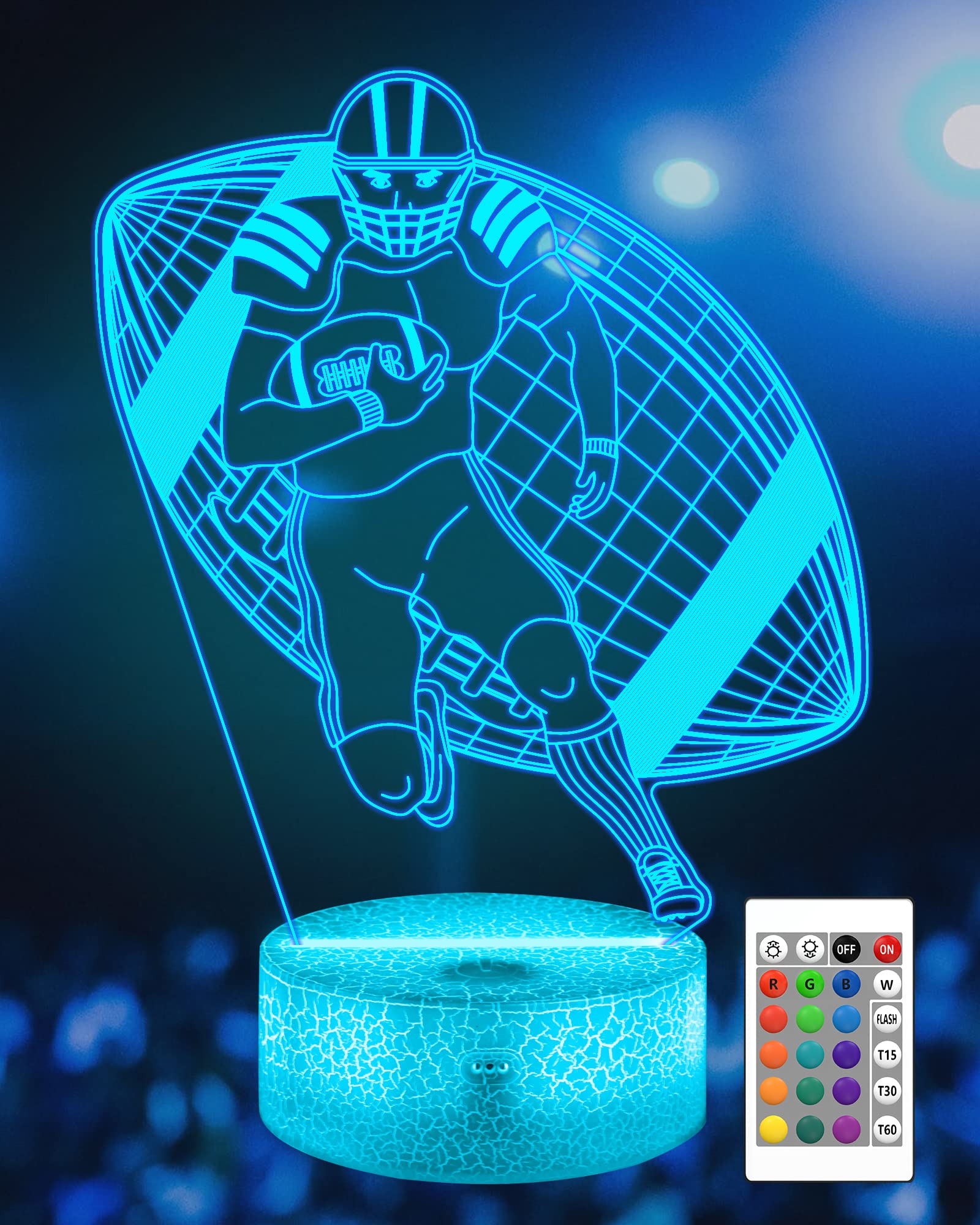 Attivolife 3D Football Player Night Light, Led Lamp With Remote & Touch, 16 Colors, Acrylic, Model Fs-2810-9999, Perfect For Kids Room Decor
