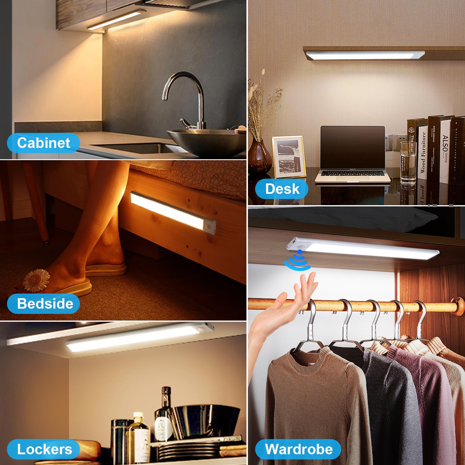 Weaosjz Under Cabinet Lights, 54 Led Rechargeable Motion Sensor Indoor 3 Color Temps, 2200Mah Dimmable Under Counter Makeup Ligh